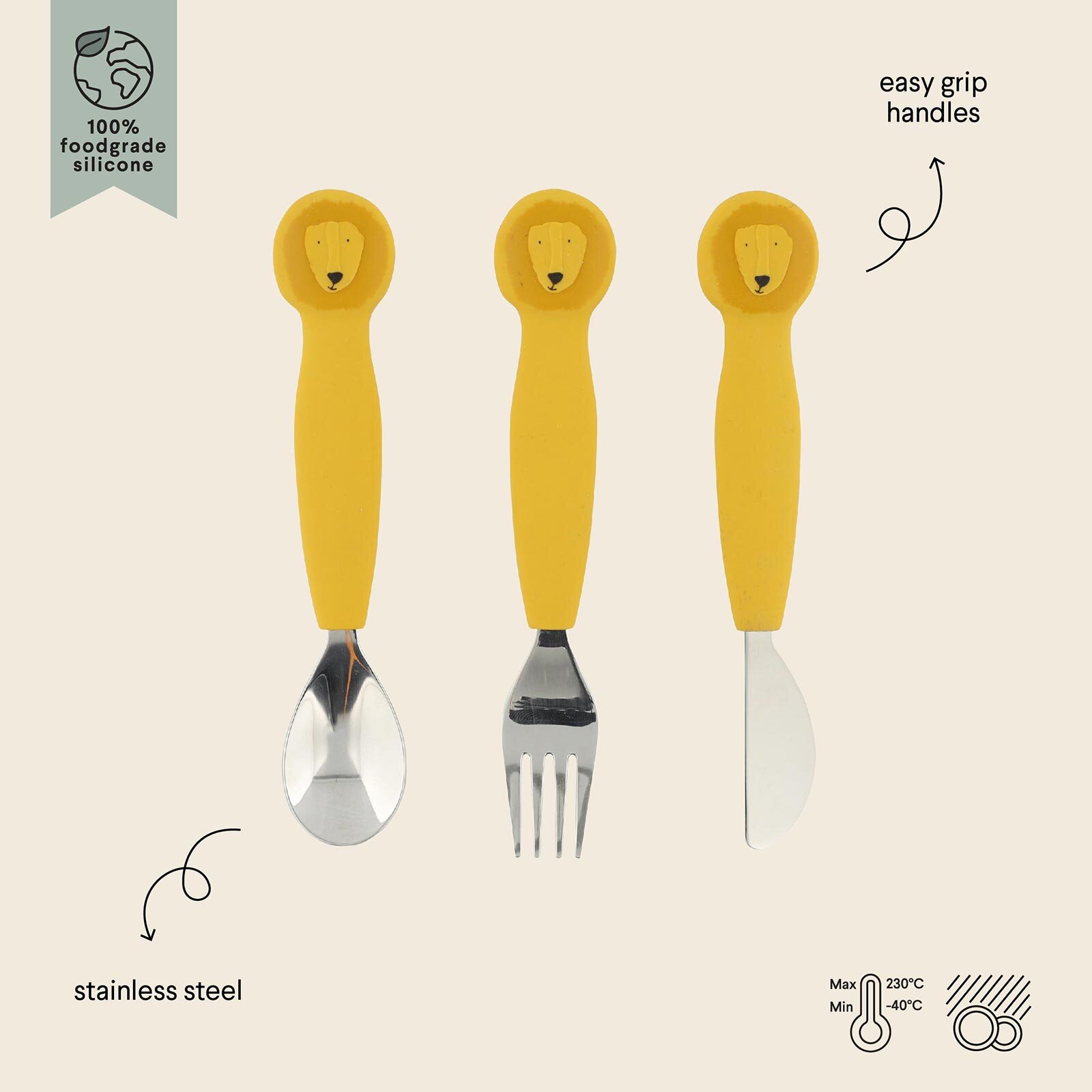 Mrs. Lion Silikon Çatal Kaşık ve Bıçak Seti