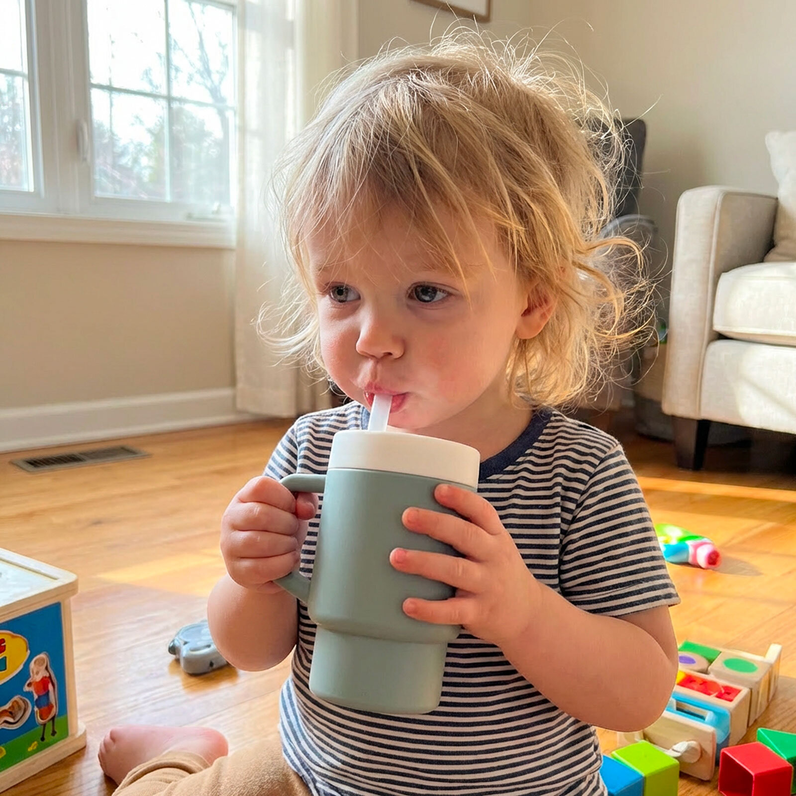 Mugley Tek Kulplu Pipetli Silikon Bardak Minty Green