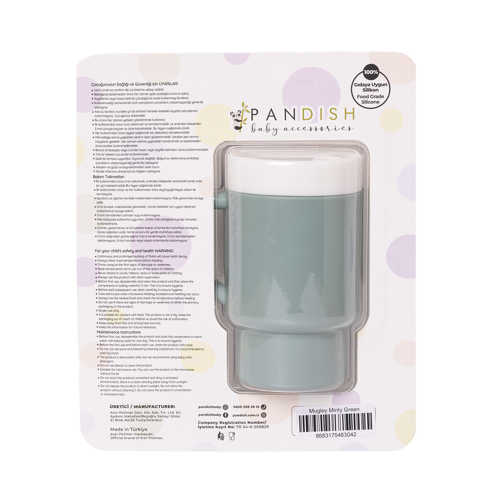 Mugley Tek Kulplu Pipetli Silikon Bardak Minty Green