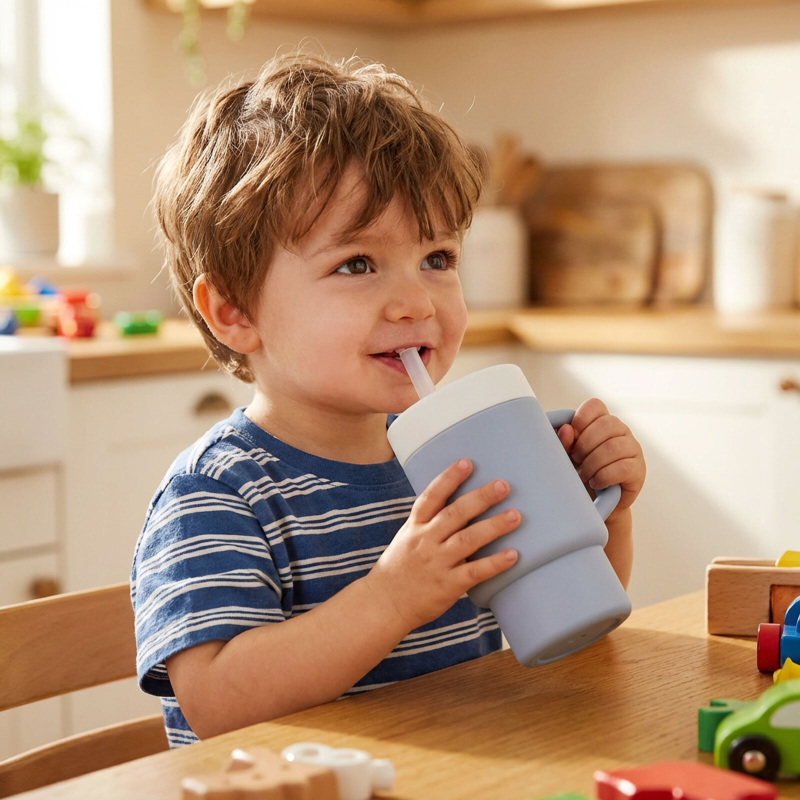 Mugley Tek Kulplu Pipetli Silikon Bardak Sky Blue