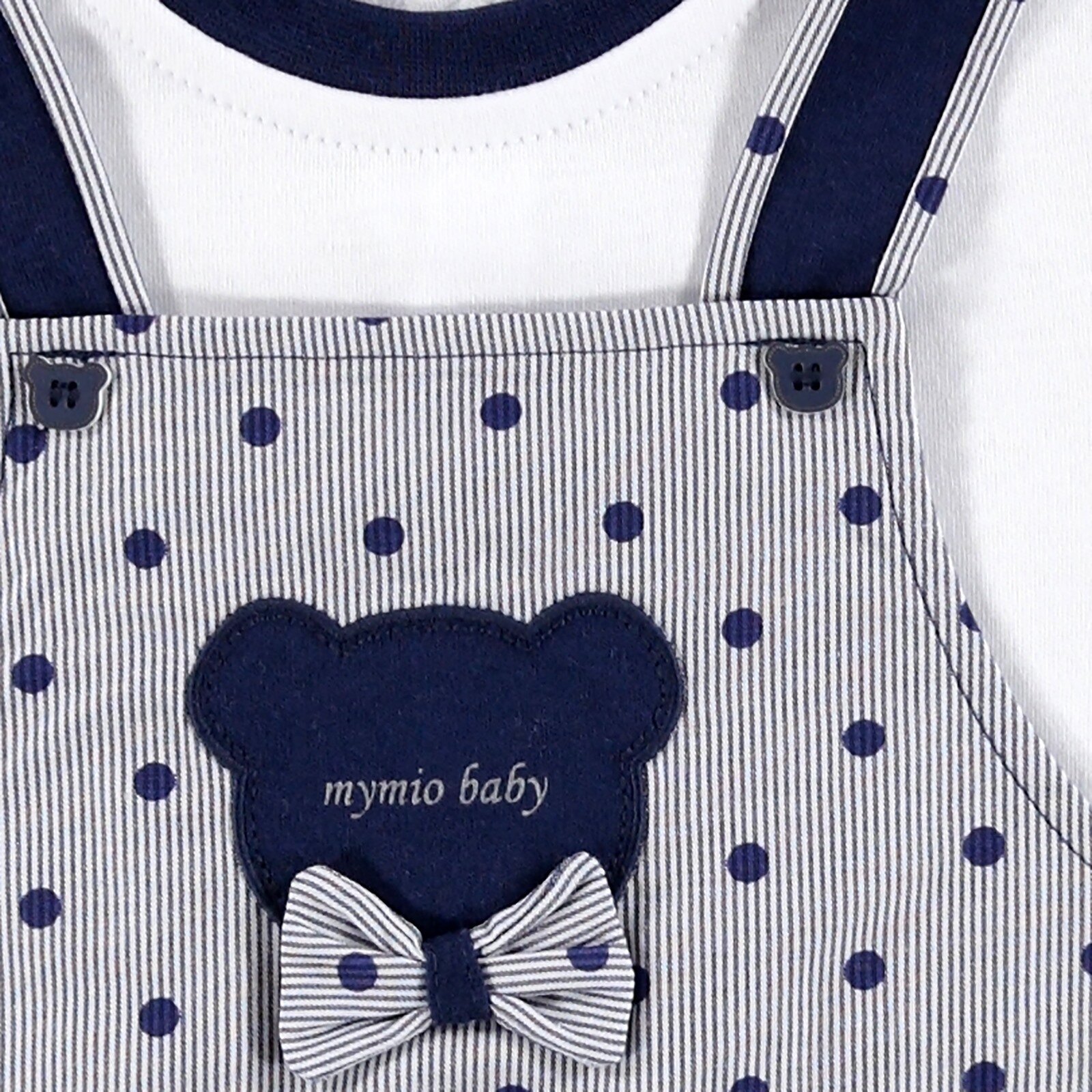 Yaz Erkek Bebek Sevimli Ayıcık Poplin Kısa Kol Çıtçıtlı Yaka Tek Salopet