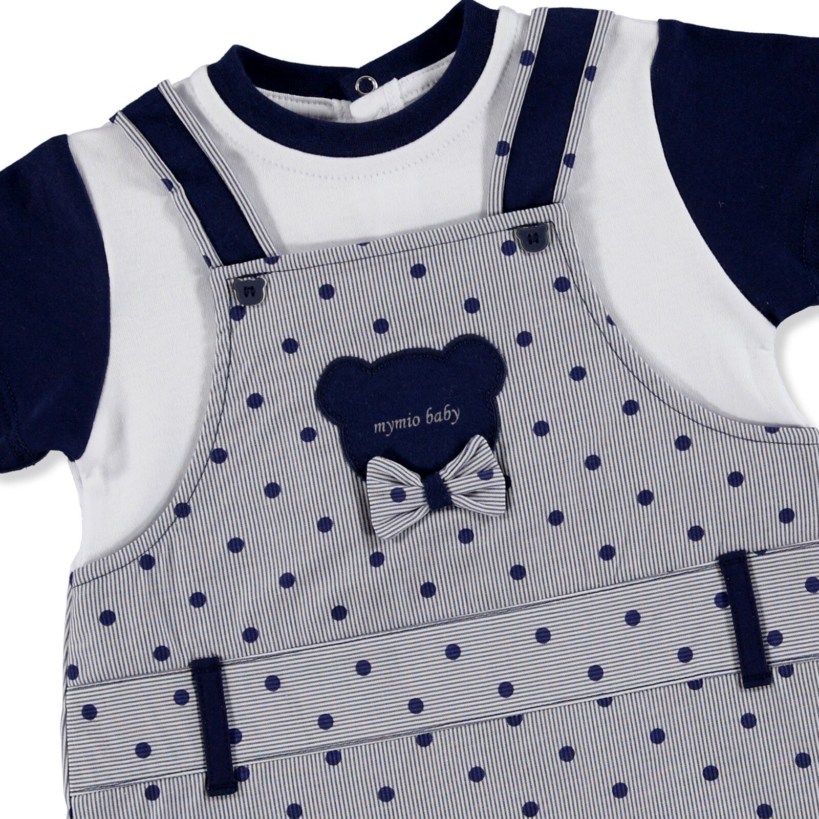 Yaz Erkek Bebek Sevimli Ayıcık Poplin Kısa Kol Çıtçıtlı Yaka Tek Salopet