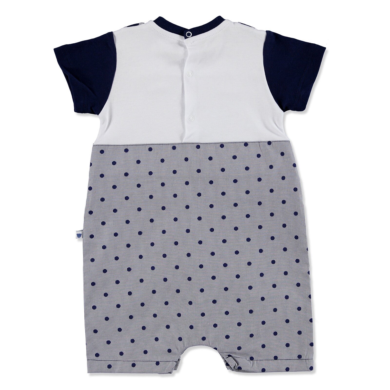 Yaz Erkek Bebek Sevimli Ayıcık Poplin Kısa Kol Çıtçıtlı Yaka Tek Salopet