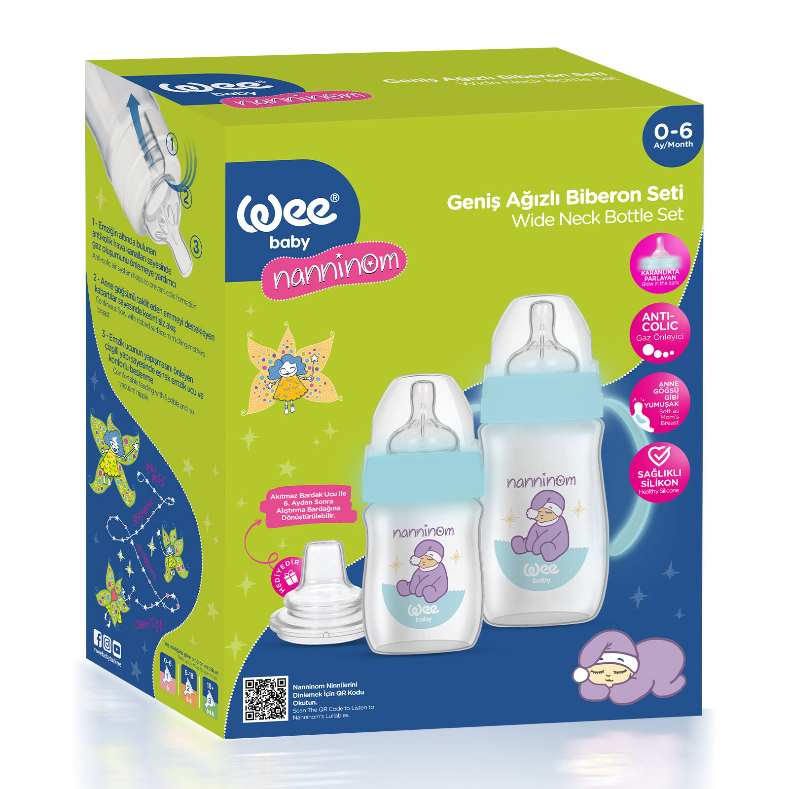 Nanninom Biberon 150 ml + Kulplu Biberon 250 ml + Akıtmaz Bardak Ucu Seti