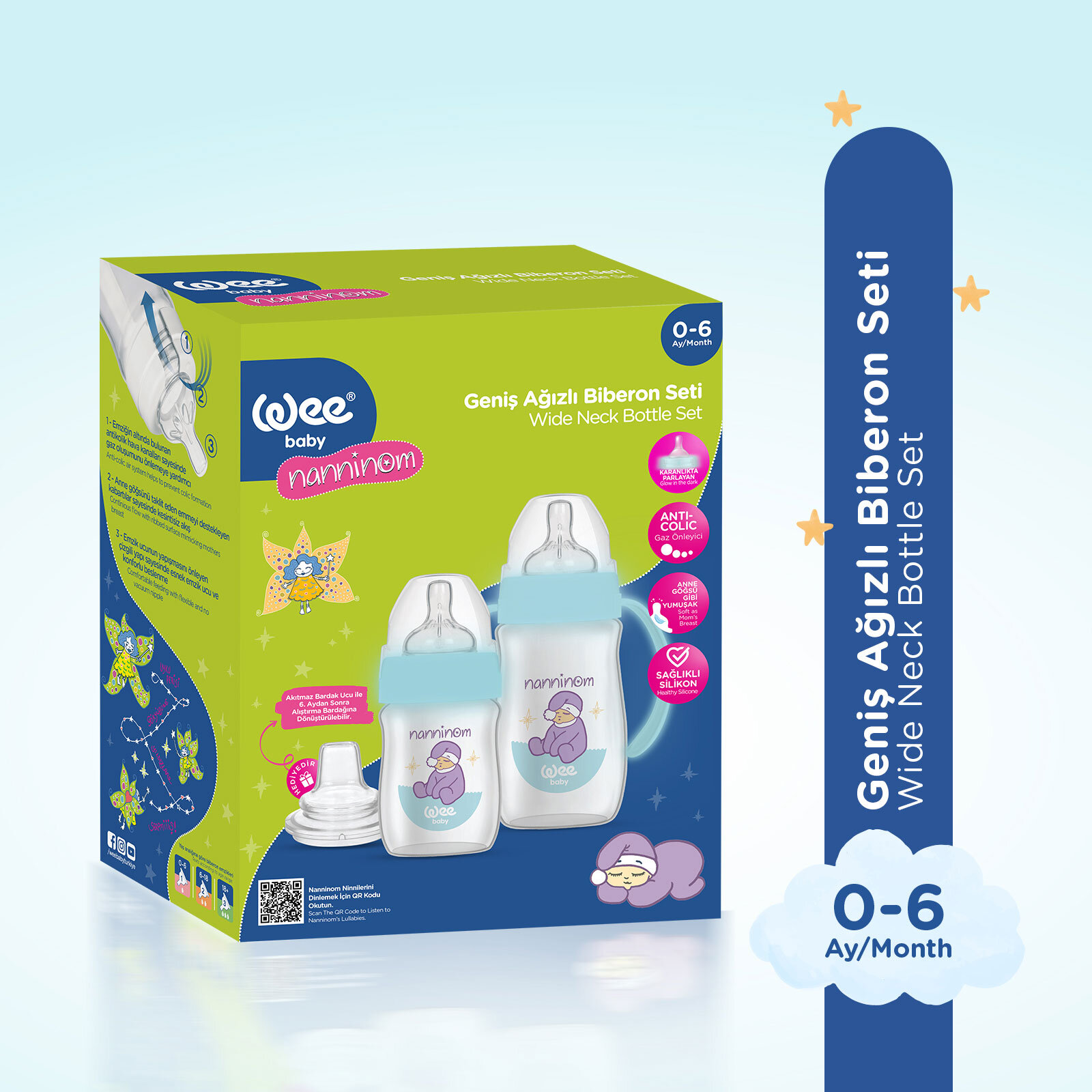 Nanninom Biberon 150 ml + Kulplu Biberon 250 ml + Akıtmaz Bardak Ucu Seti