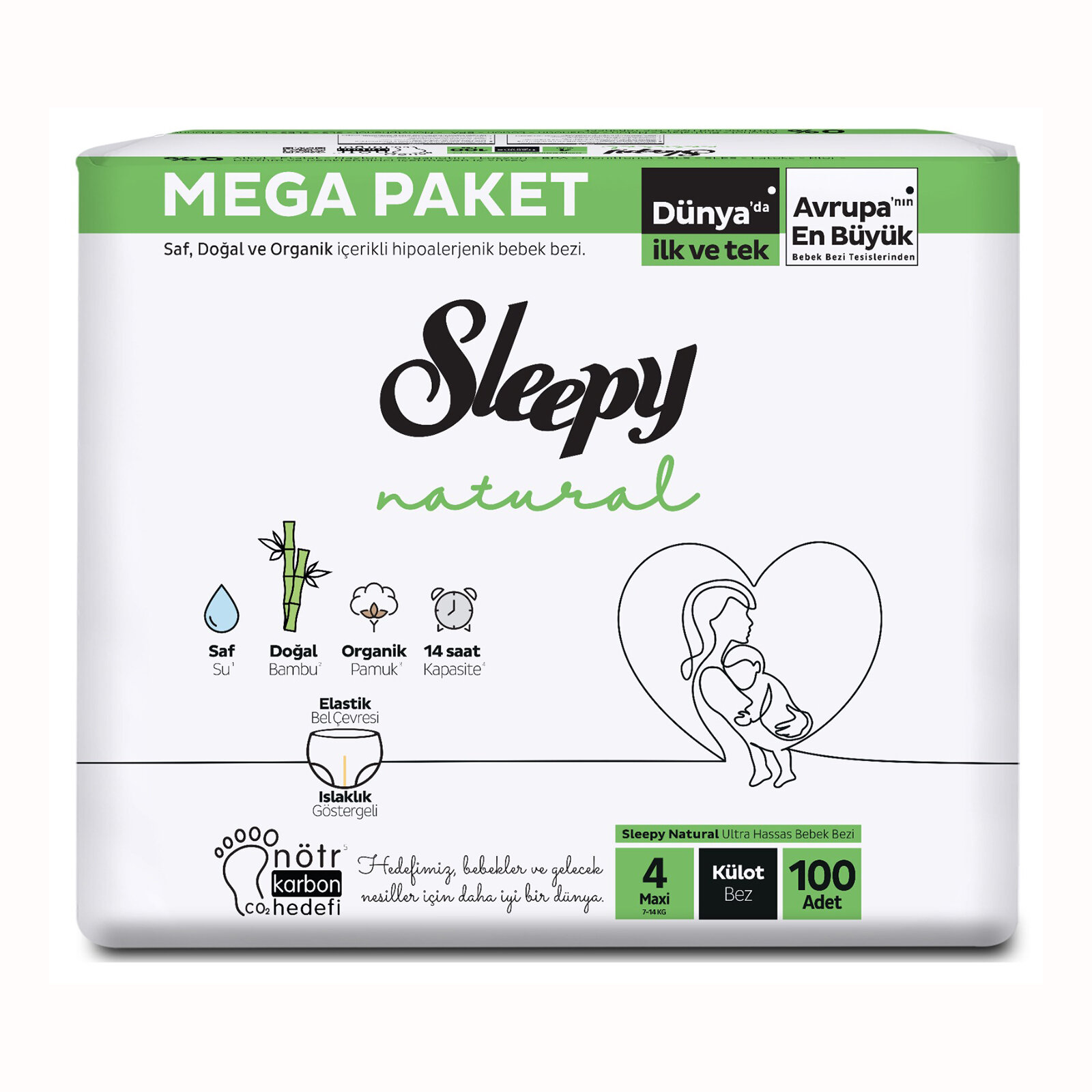 Natural Külot Bez Mega Fırsat Paketi 4 Beden 100 Ade