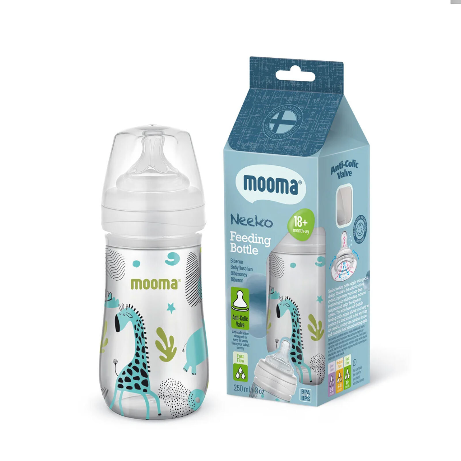 Neeko Hayvan Desenli Biberon 250 ml Orta Akış Neeko Hayvan Desenli Biberon 250 ml Orta Akış