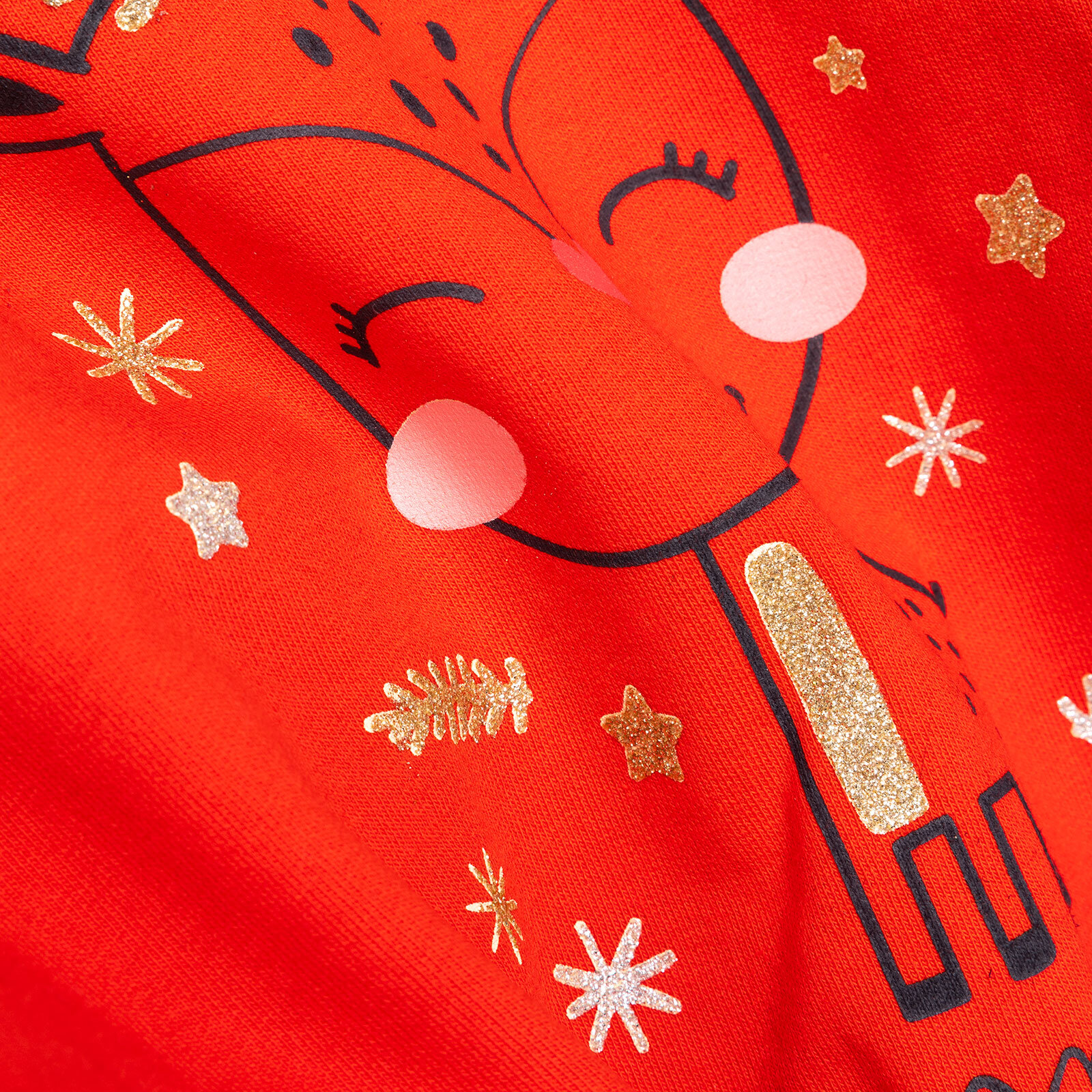 Kız Bebek Sweatshirt İki İplik Kumaş New Year Party Bisiklet Yaka Uzun Kol Kırmızı