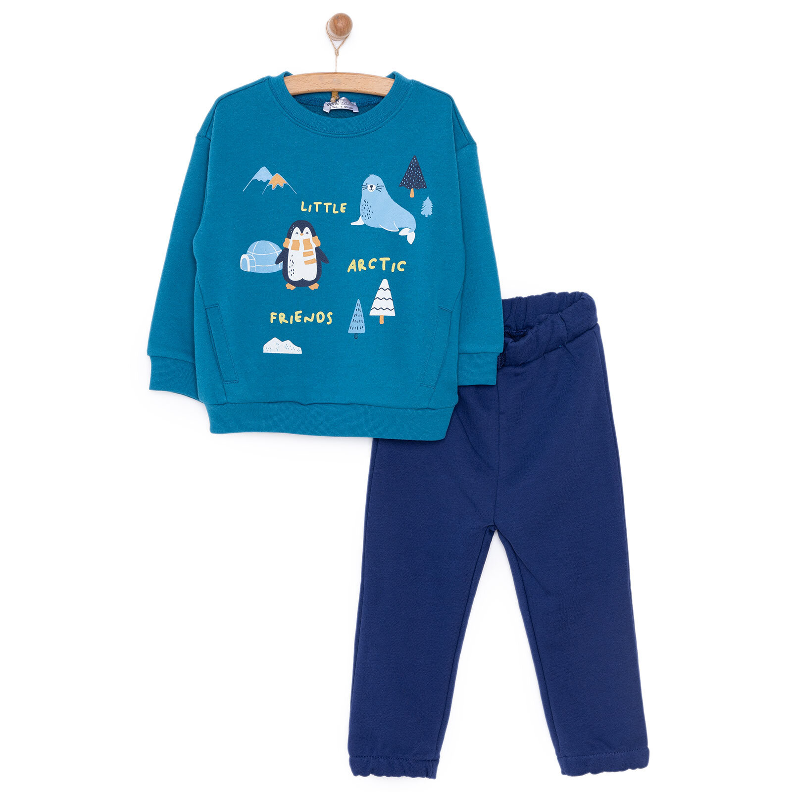 Erkek Bebek Eşofman Takım Şardonlu Kumaş Nordic Forest Bisiklet Yaka Uzun Kol Yeşil