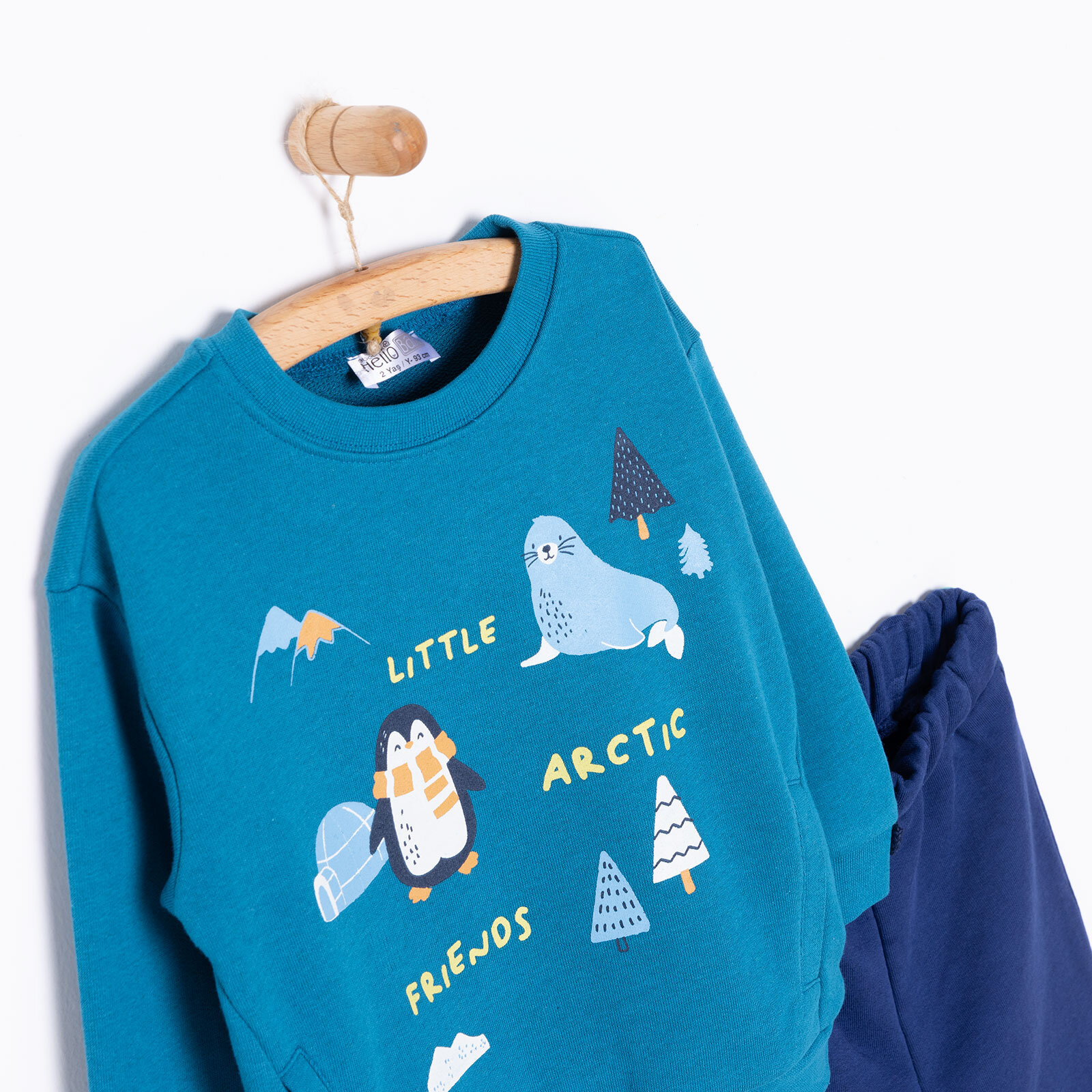 Erkek Bebek Eşofman Takım Şardonlu Kumaş Nordic Forest Bisiklet Yaka Uzun Kol Yeşil