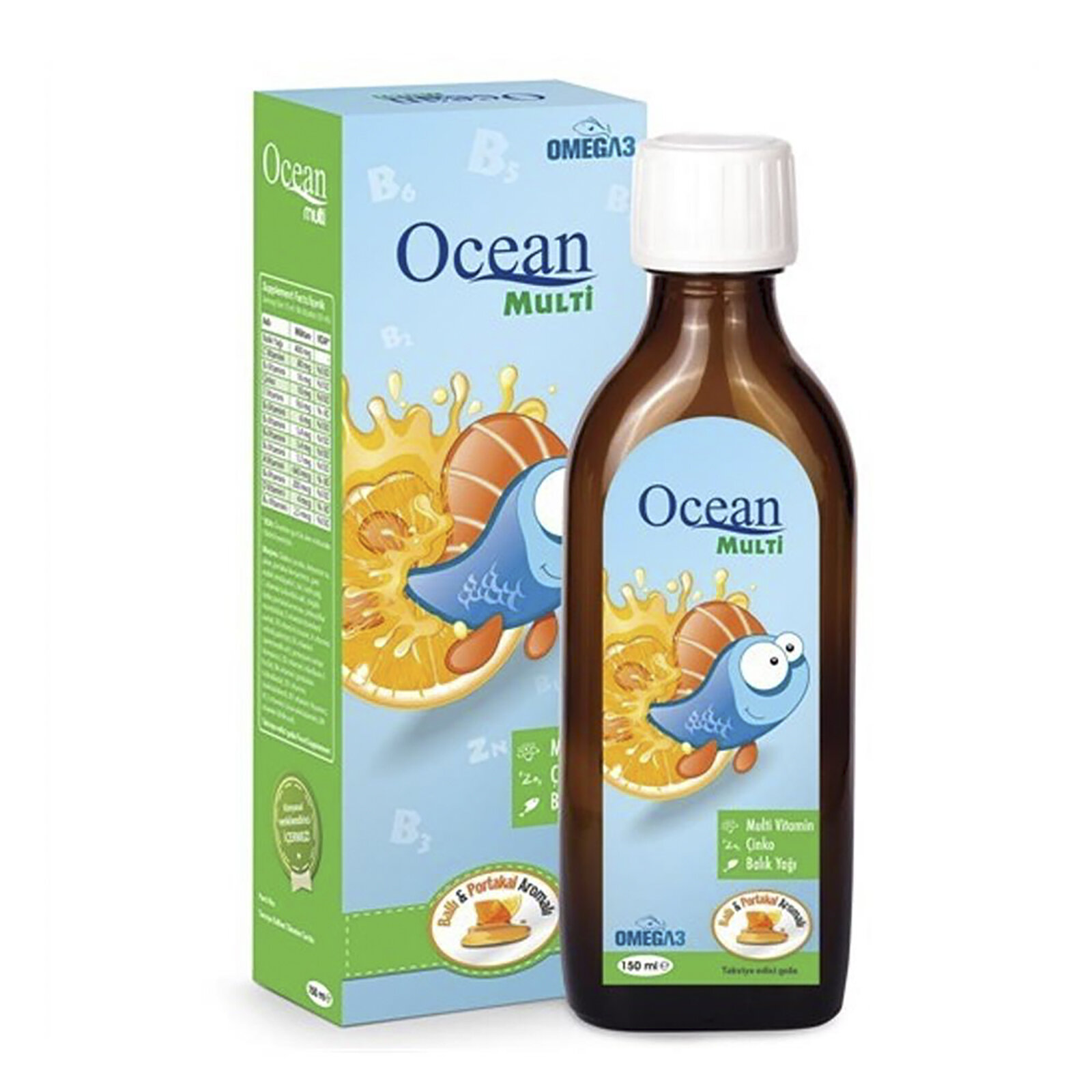 Ocean Multivitamin & Balık Yağı Şurup Ballı - Portakal Aromalı 150 ml