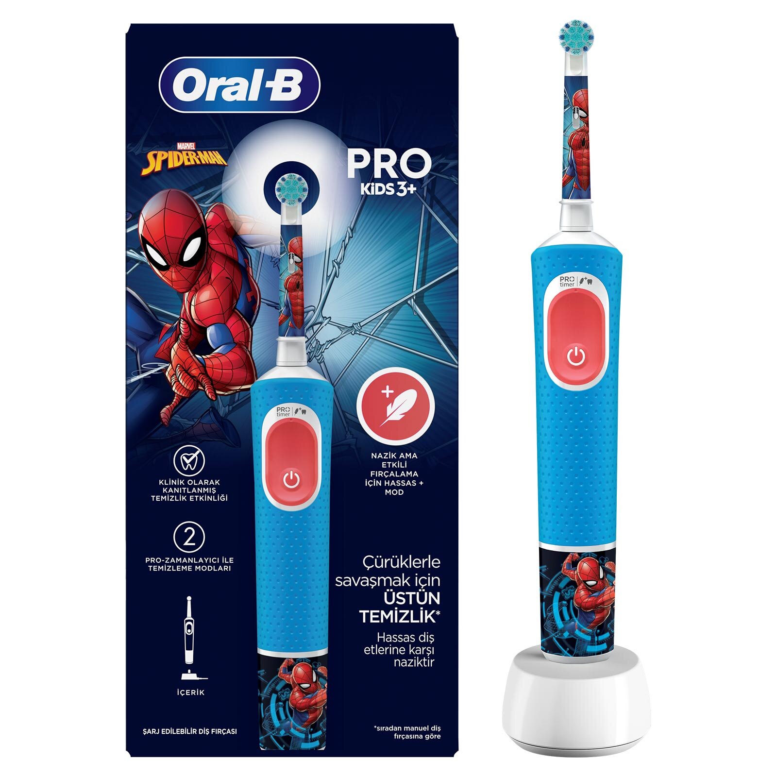 Oral B D100 Pro Çocuk Spiderman Şarj Edilebilir Diş Fırçası