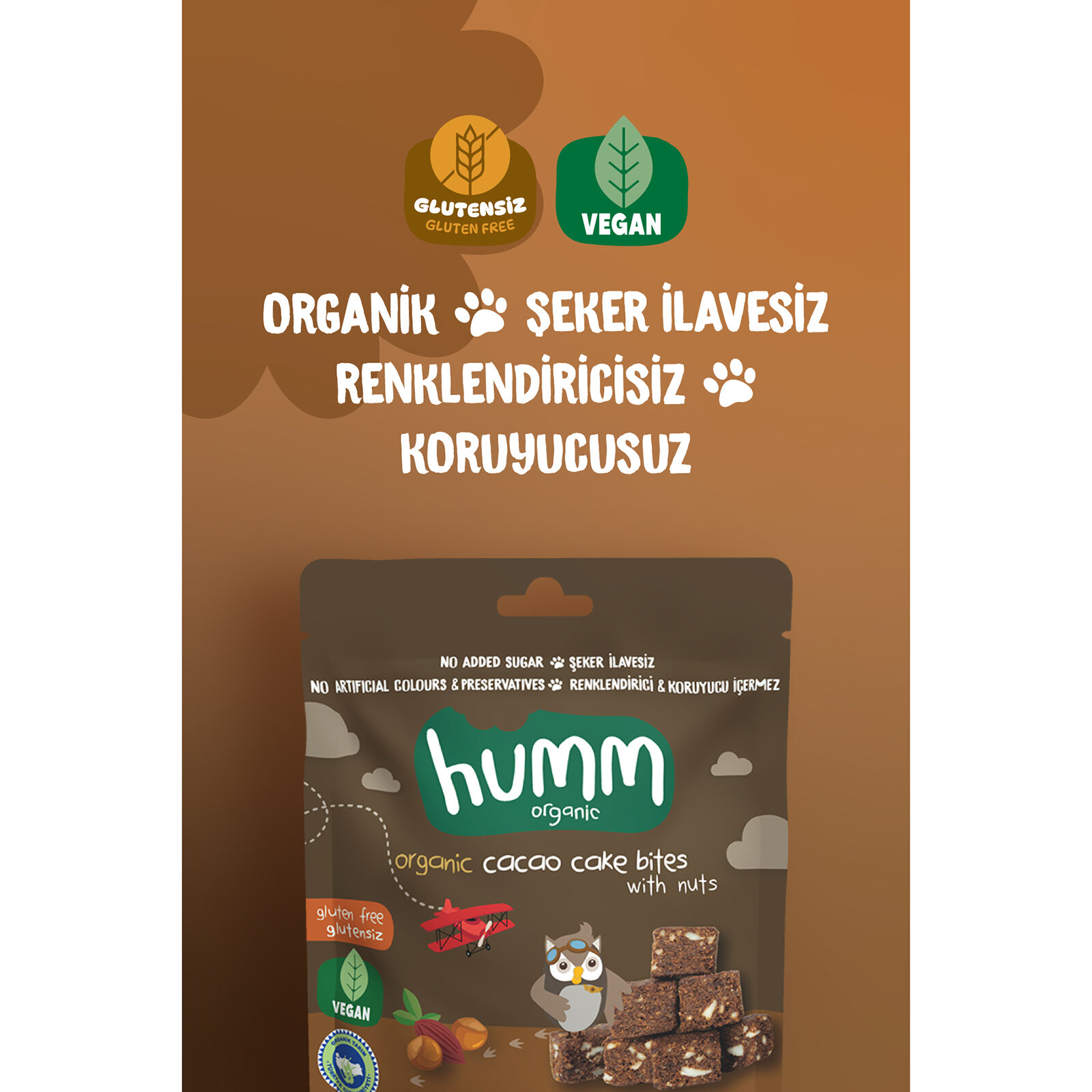 Organik Glutensiz Vegan Kakaolu ve Fındıklı Kek 30 gr