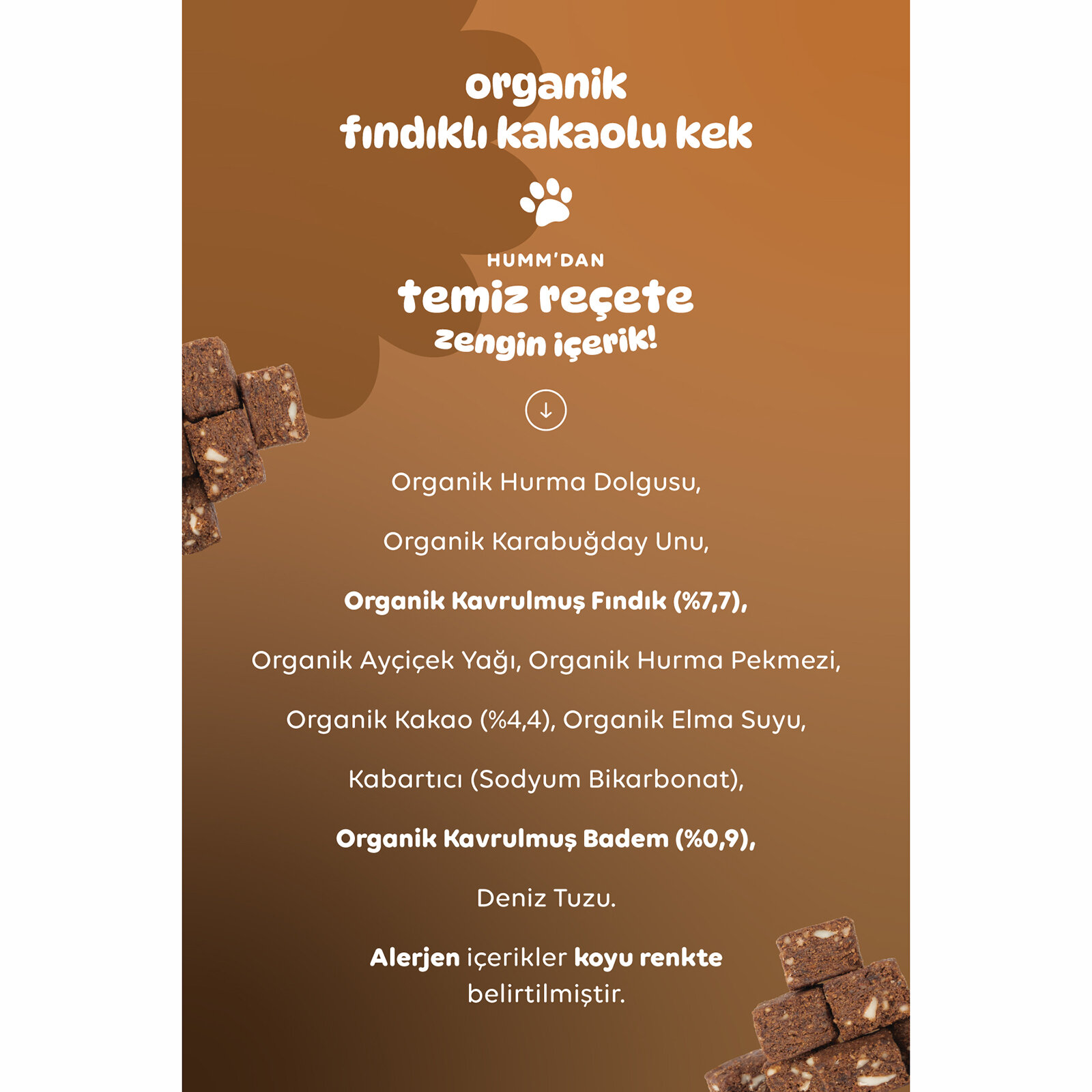 Organik Glutensiz Vegan Kakaolu ve Fındıklı Kek 30 gr