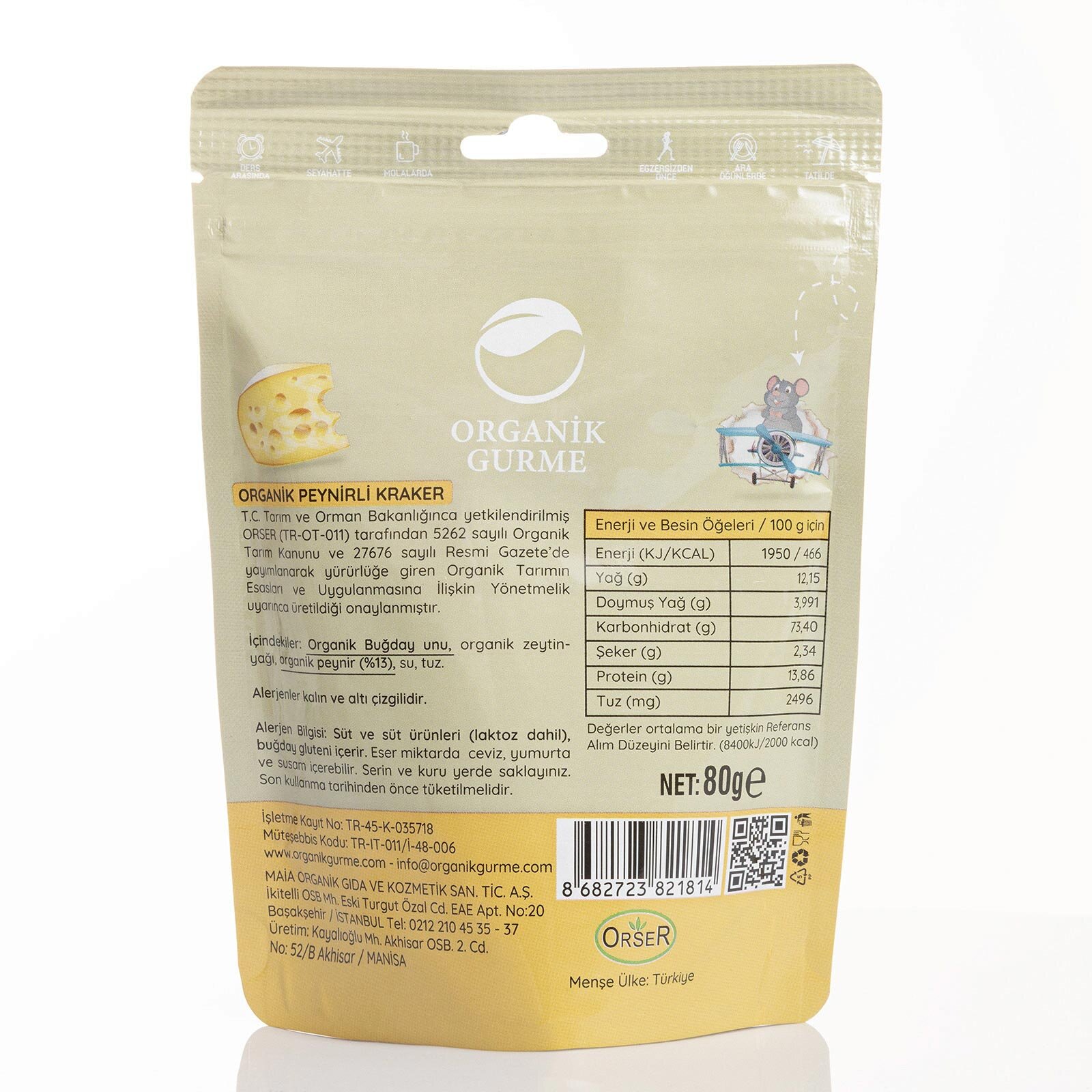 ORGANİK&nbsp; PEYNİRLİ KRAKER&nbsp; 80 GR