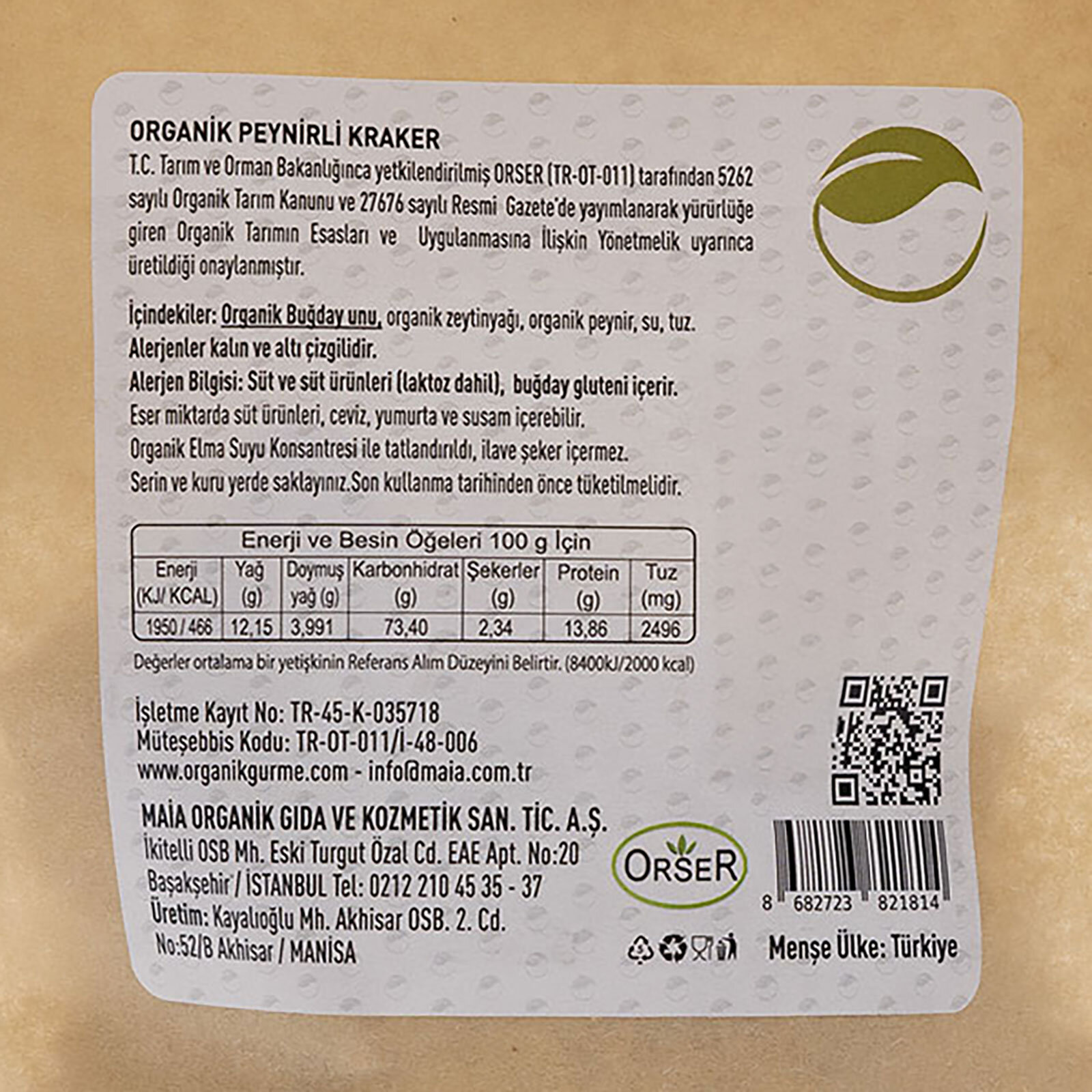 ORGANİK&nbsp; PEYNİRLİ KRAKER&nbsp; 80 GR