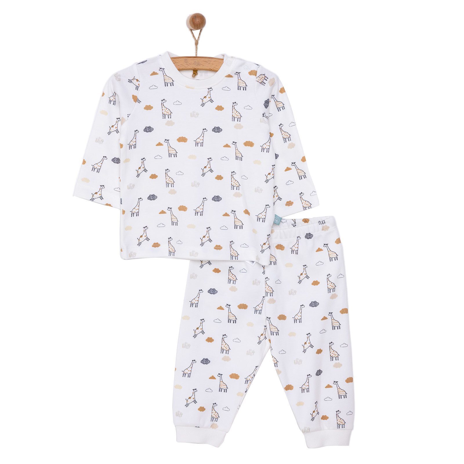 Unisex Bebek Organik Pijama Takım İnterlok Çıtçıtlı Pambuliq  Bisiklet Yaka Uzun Kol