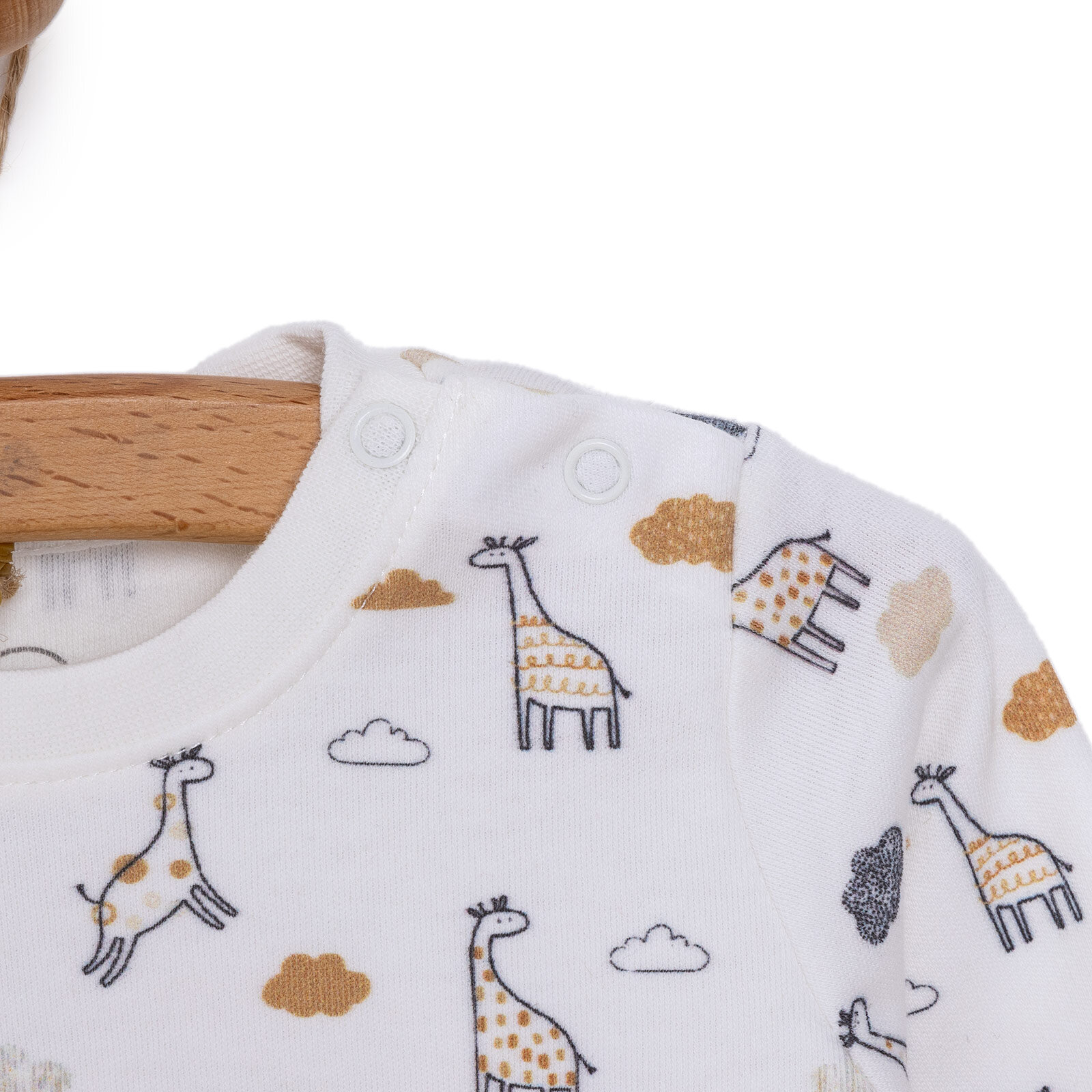 Unisex Bebek Organik Pijama Takım İnterlok Çıtçıtlı Pambuliq  Bisiklet Yaka Uzun Kol