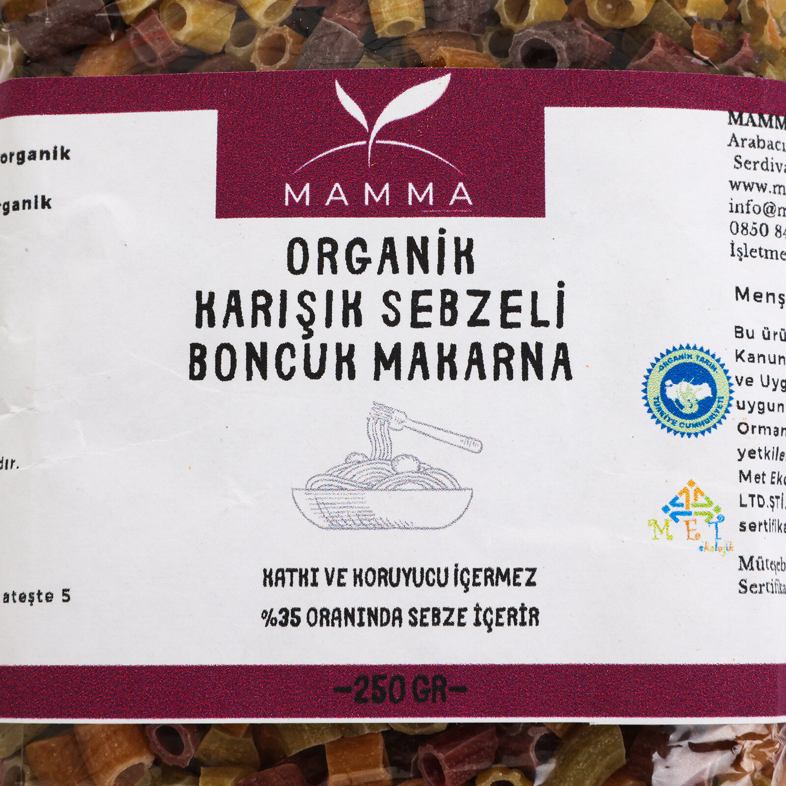 Organik Sebzeli Boncuk Makarna 250 gr