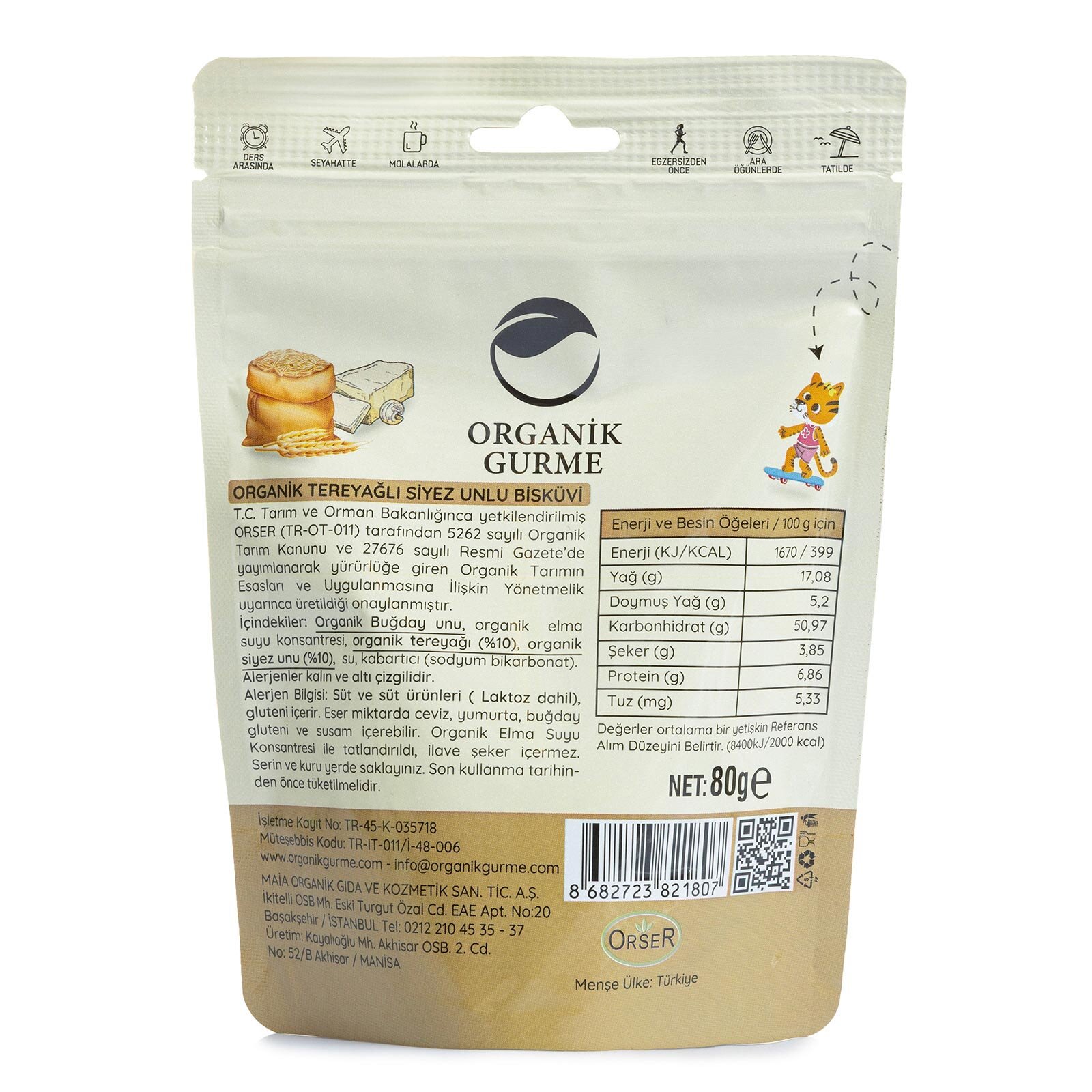 ORGANİK TEREYAĞLI SİYEZ UNLU BİSKÜVİ&nbsp;80 GR