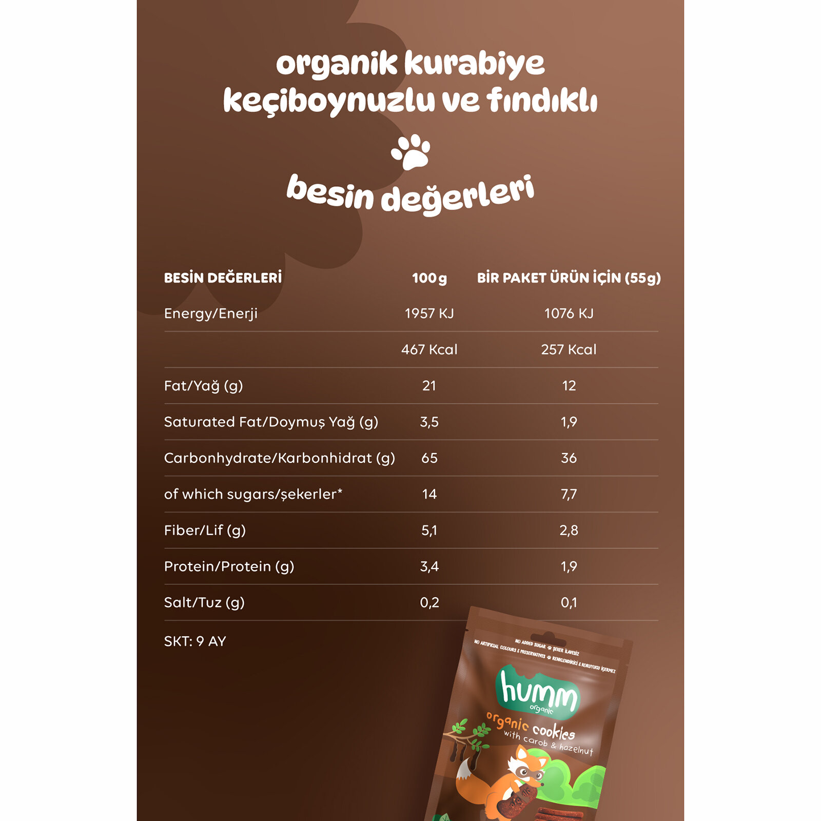 Organik Vegan Keçiboynuzlu ve Fındıklı Kurabiye 55 gr