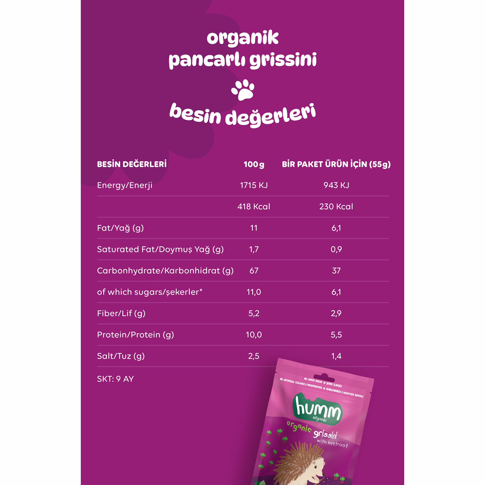humm organic Organik Vegan Pancarlı Grissini 55 gr - ebebek