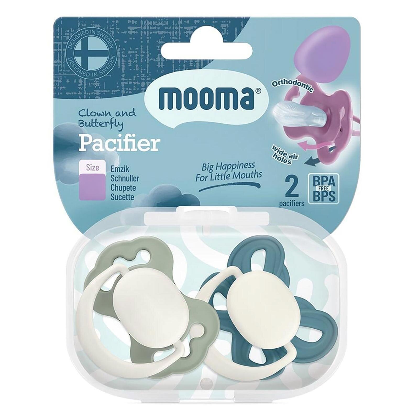 Palyaço ve Kelebek Emzik no:1 Pastel Mavi & Nehir Yeşili 0-6 Ay