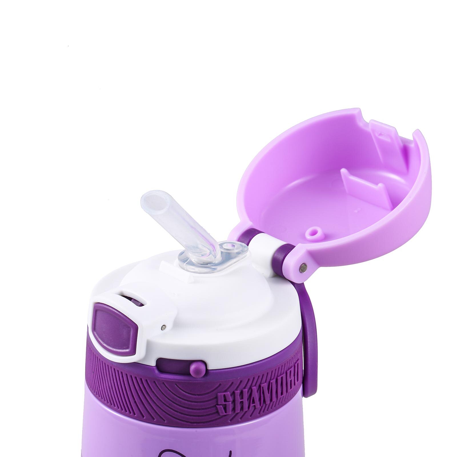 Shamobo Paslanmaz Çelik, Pipetli,Kilitlenebilir Çocuk Matarası 350 ml Mor