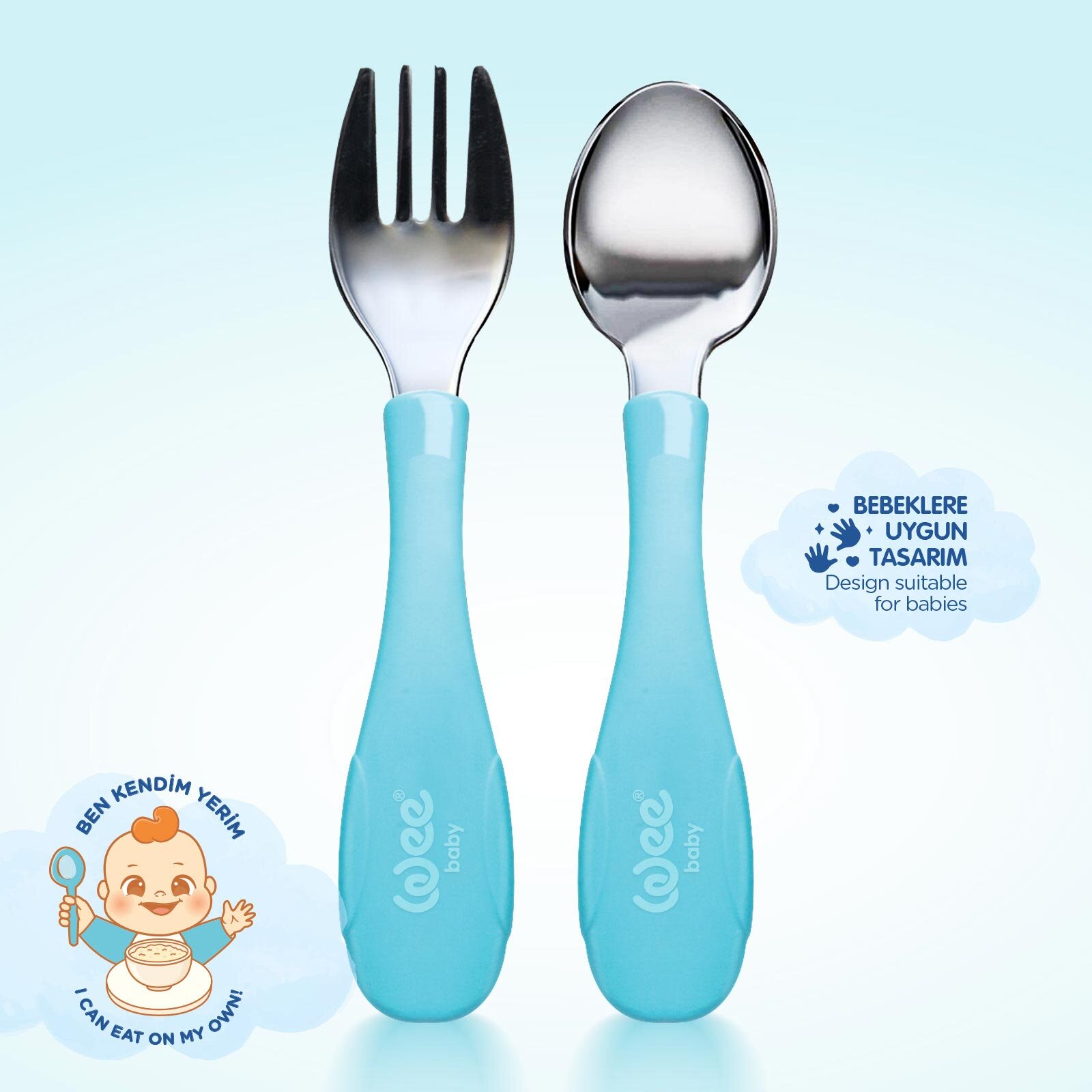 Paslanmz Çelik Çatal Kaşık Seti Mavi Paslanmz Çelik Çatal Kaşık Seti Mavi