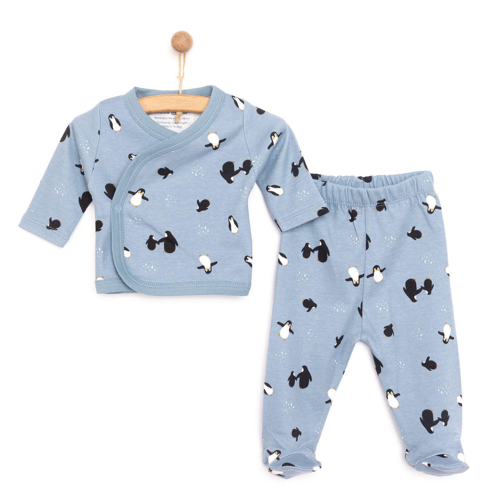 Penguen Baskılı Yenidoğan Zıbın-Patikli Alt Erkek Bebek