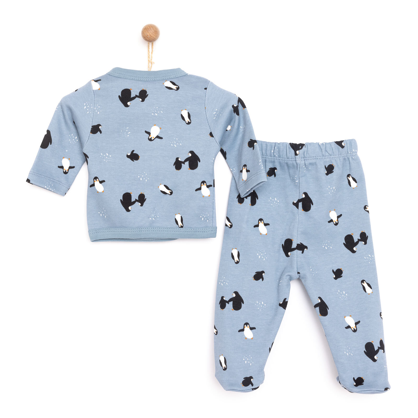 Penguen Baskılı Yenidoğan Zıbın-Patikli Alt Erkek Bebek