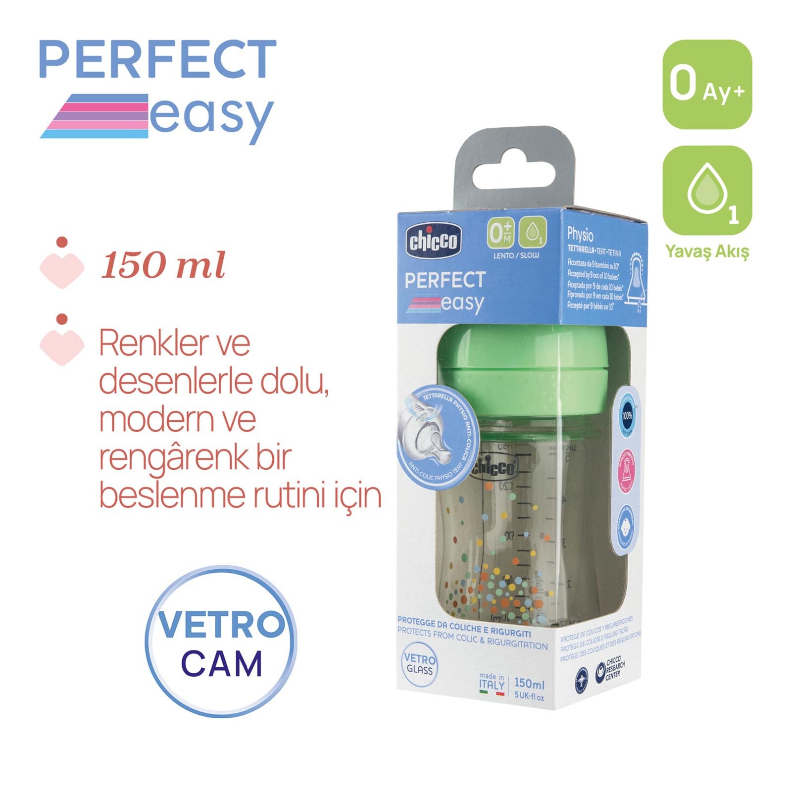 Perfect Easy Biberon Cam 150 ml Yavaş Akış-Unisex