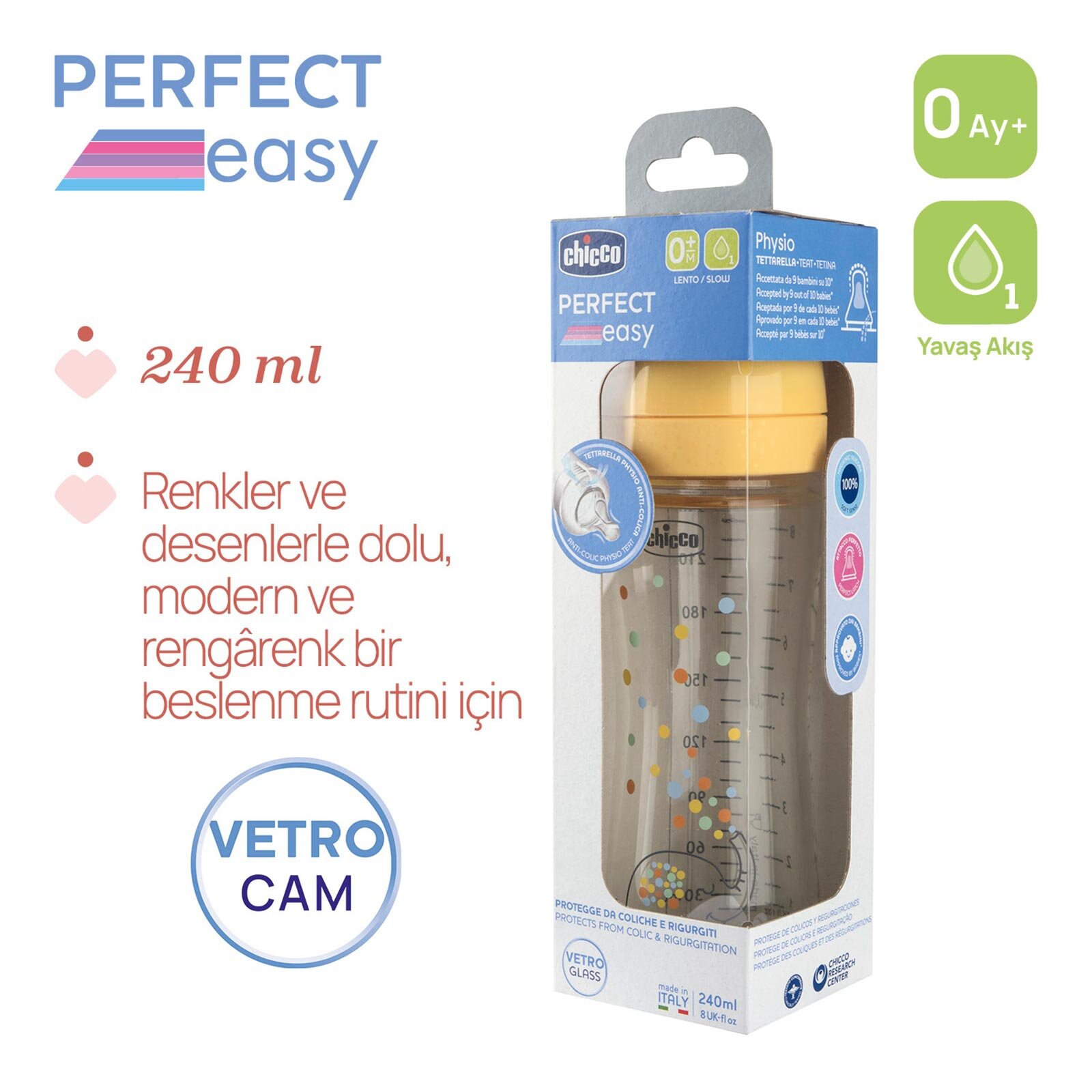Perfect Easy Biberon Cam 240 ml Yavaş Akış-Unisex Perfect Easy Biberon Cam 240 ml Yavaş Akış-Unisex