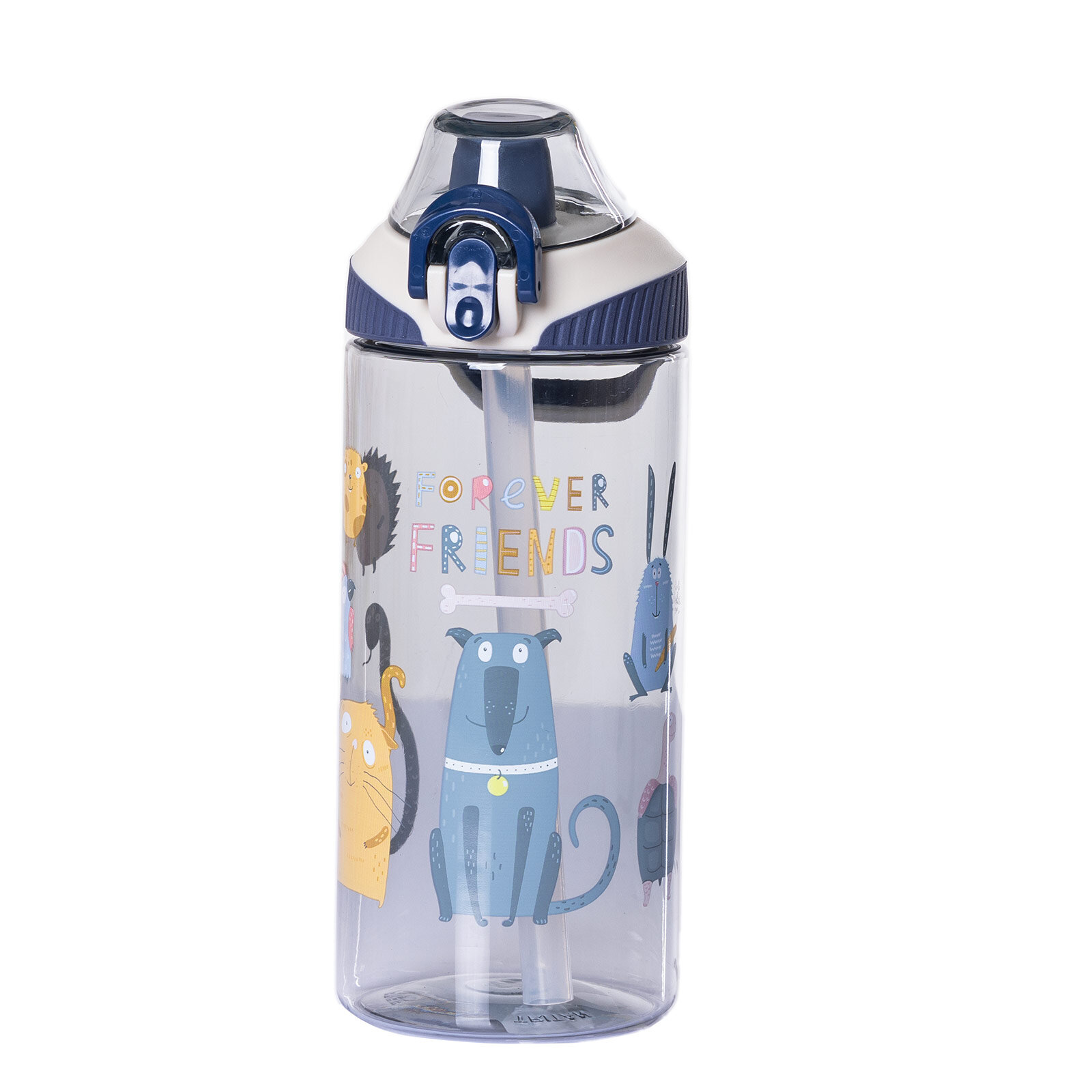 Pipetli Tritan Çocuk Su Matarası 500 ml Mavi-Beyaz