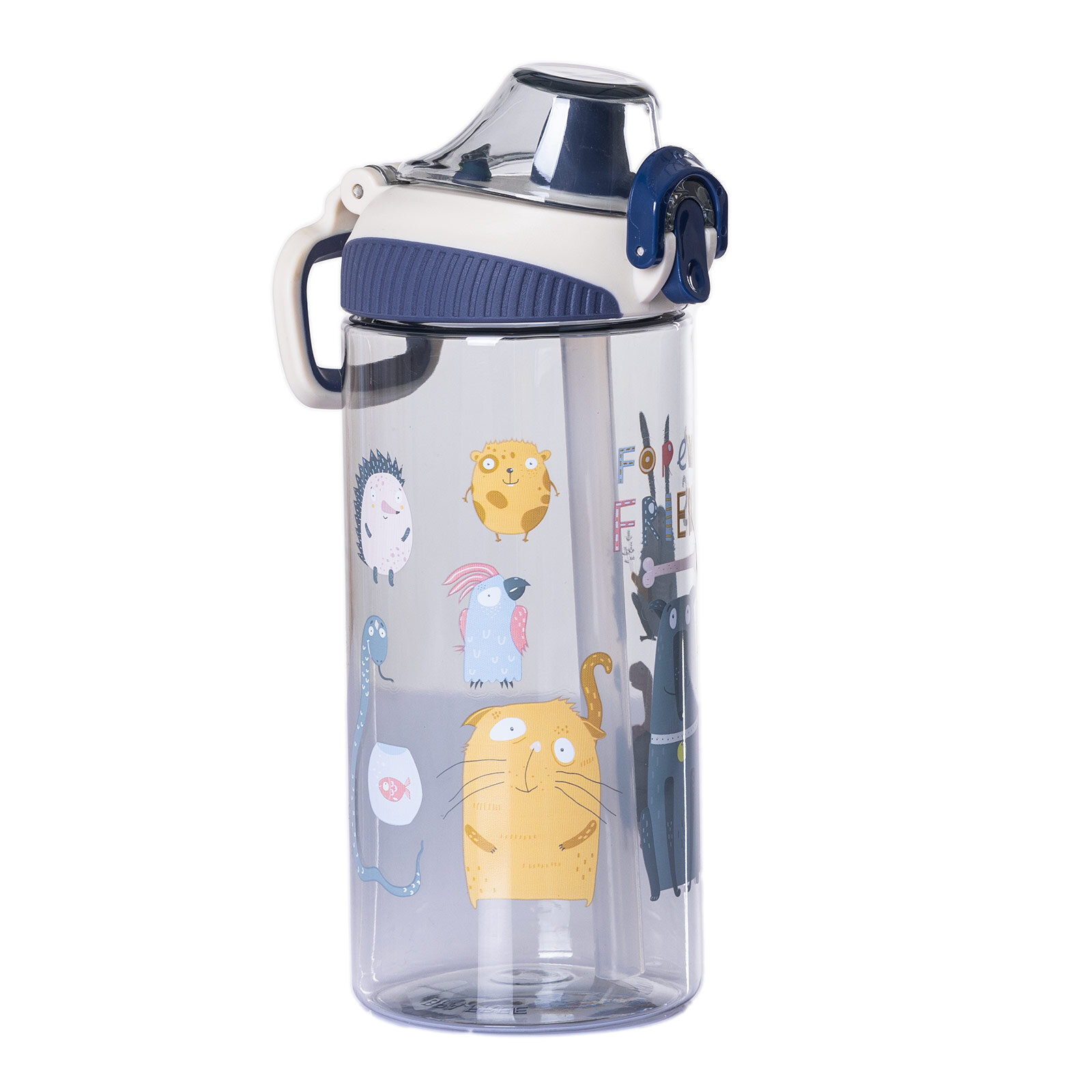 Pipetli Tritan Çocuk Su Matarası 500 ml Mavi-Beyaz