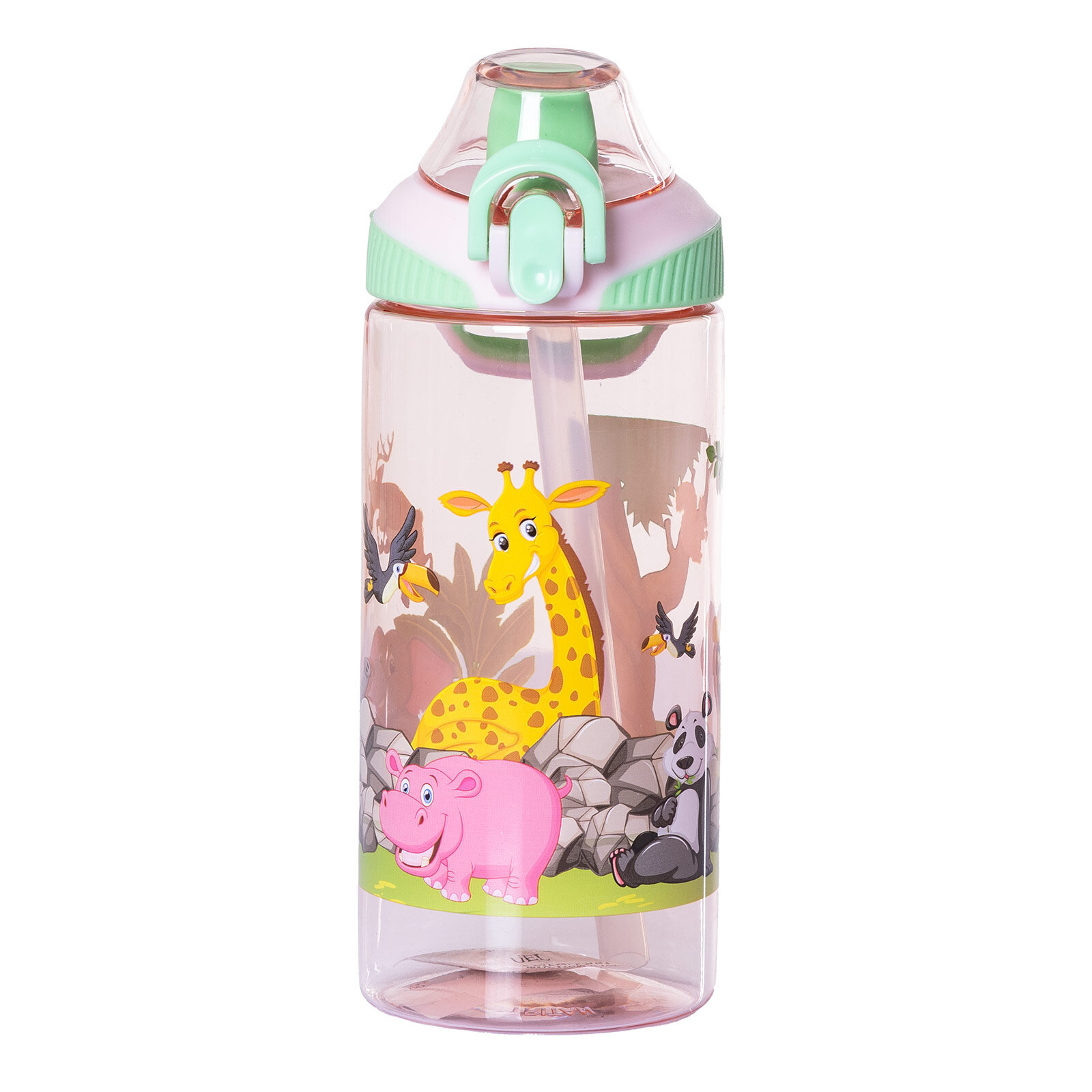 Pipetli Tritan Çocuk Su Matarası 500 ml Pembe-Yeşil