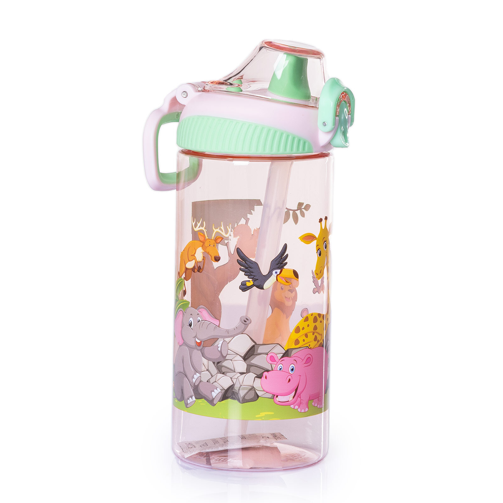 Pipetli Tritan Çocuk Su Matarası 500 ml Pembe-Yeşil