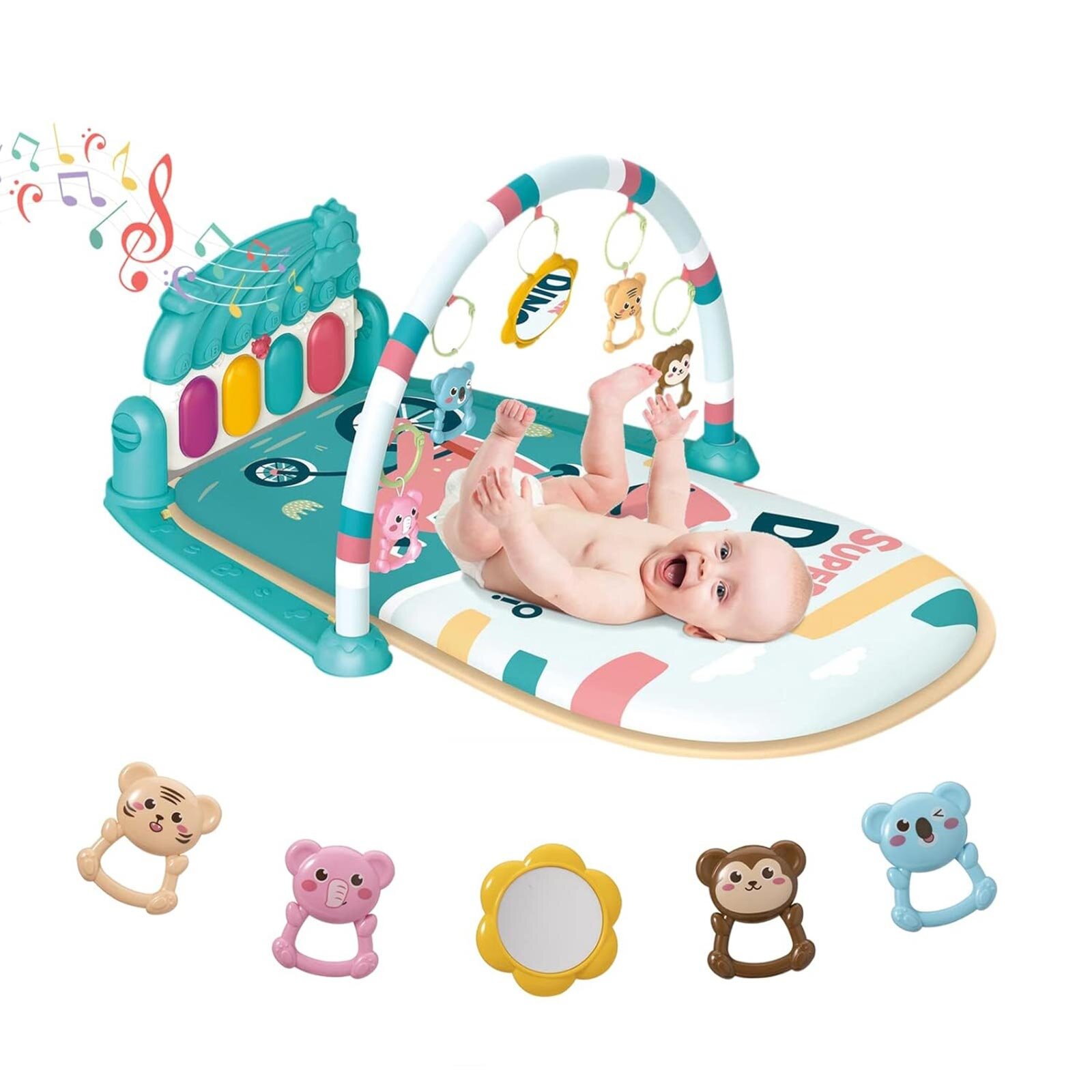 Pıyanolu Dınozor Gokkusagı Bebek Oyun Halısı Pıyanolu Dınozor Gokkusagı Bebek Oyun Halısı