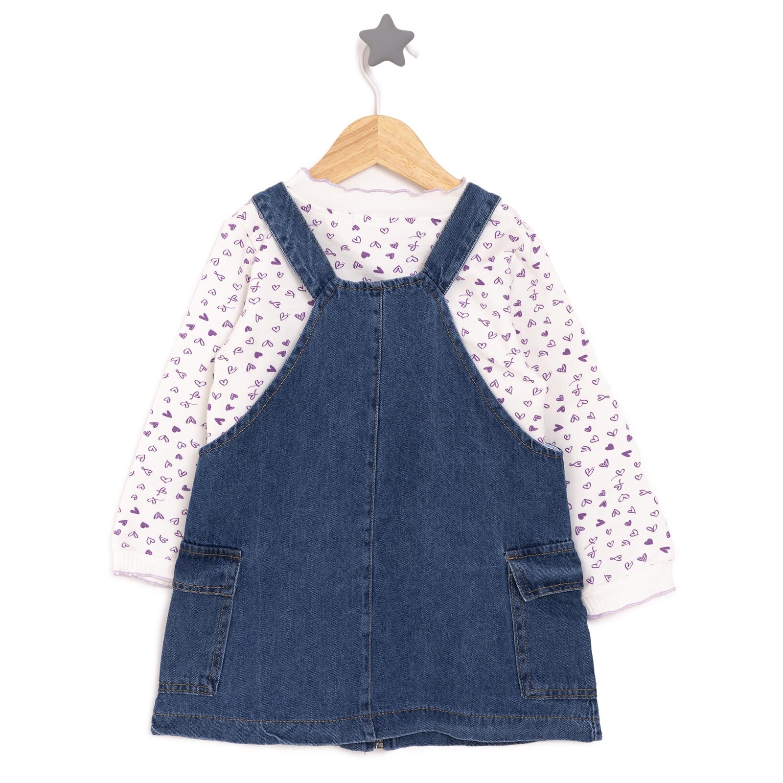 Kız Bebek Elbise - Sweatshirt Set Denim Fermuarlı Pretty Girl Bisiklet Yaka Uzun Kol İndigo