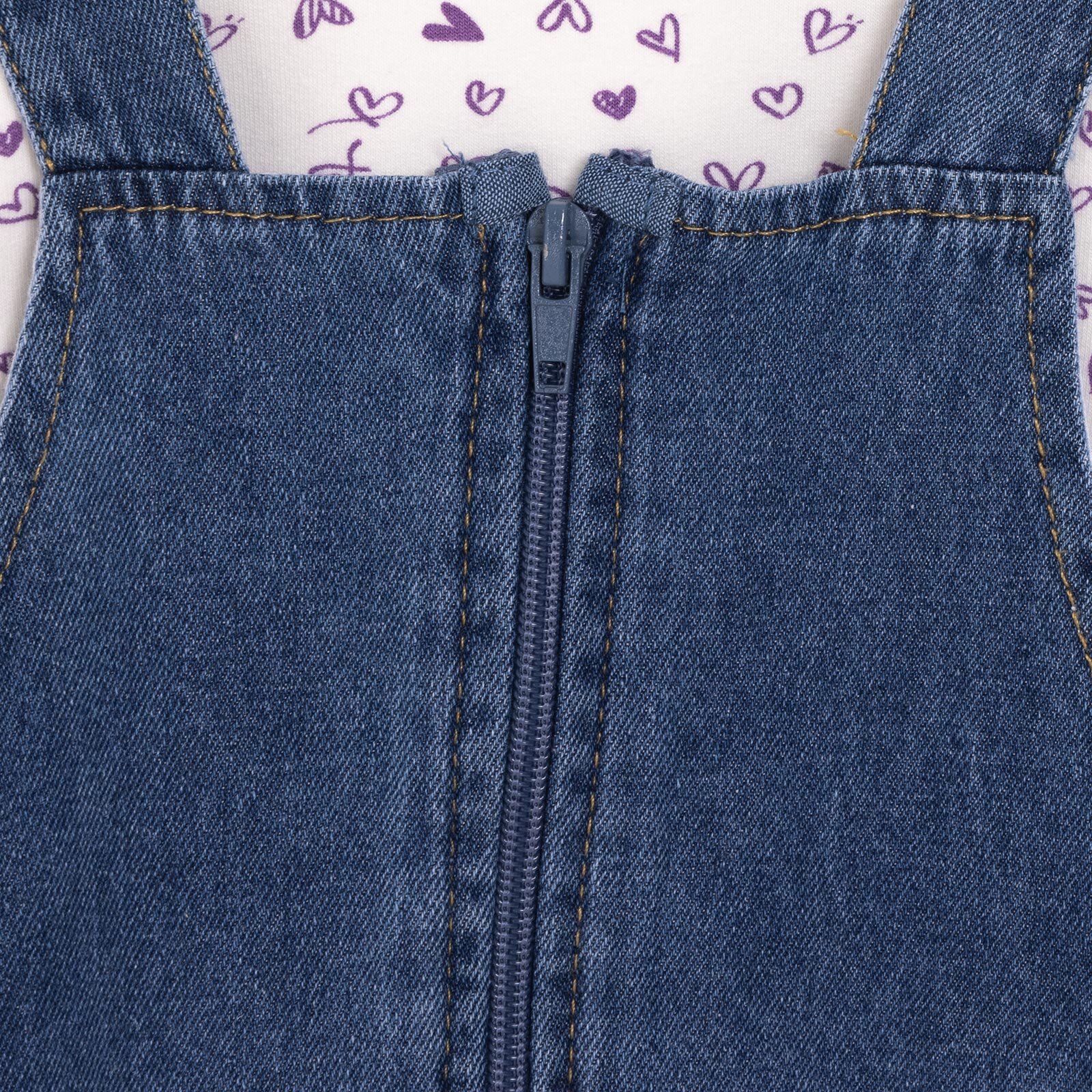 Kız Bebek Elbise - Sweatshirt Set Denim Fermuarlı Pretty Girl Bisiklet Yaka Uzun Kol İndigo