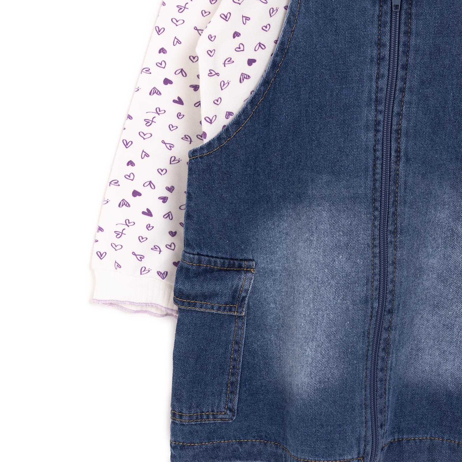 Kız Bebek Elbise - Sweatshirt Set Denim Fermuarlı Pretty Girl Bisiklet Yaka Uzun Kol İndigo