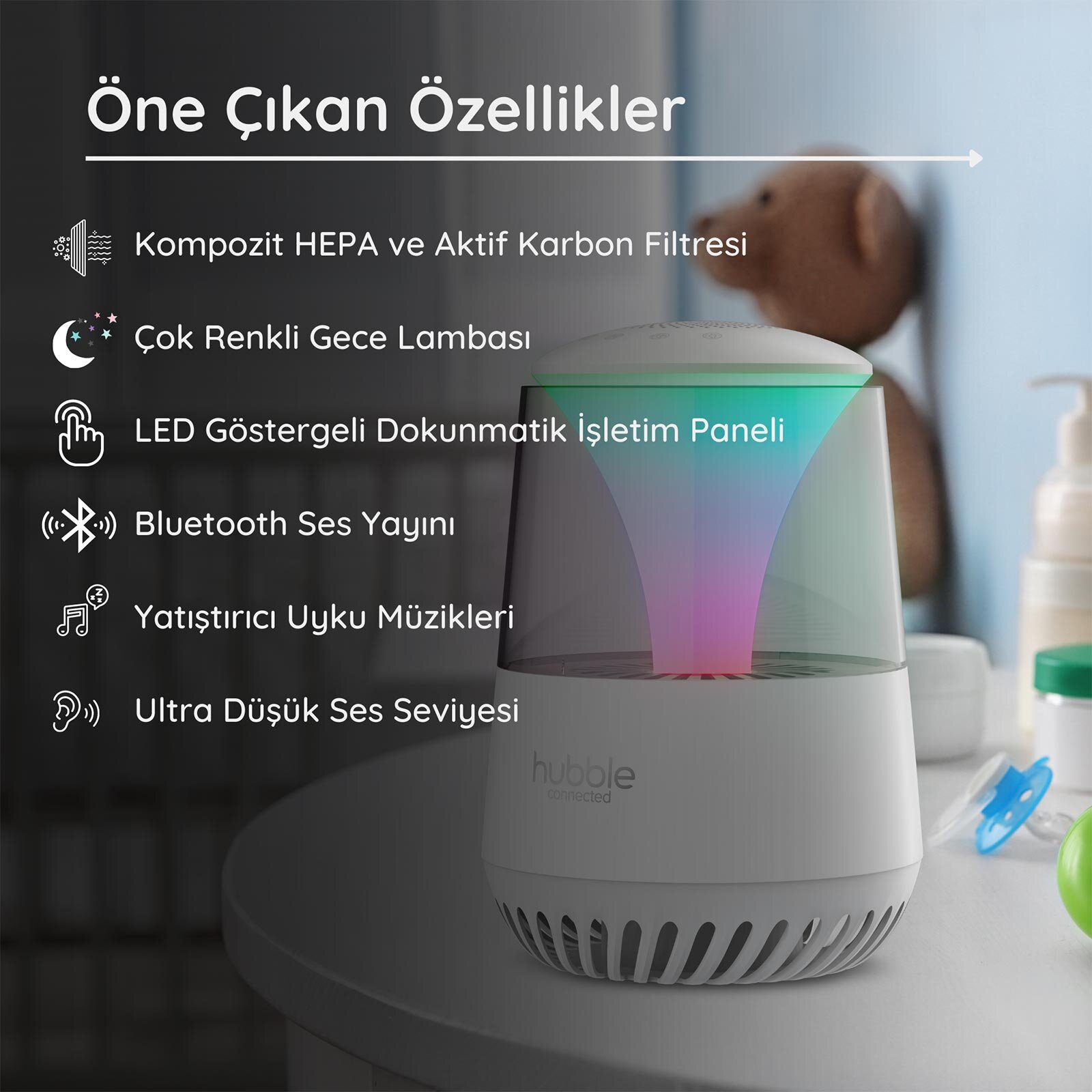 PURE Hava Temizleyici,Ninni Çalar, Bluetooth Speaker, Gece Lambası