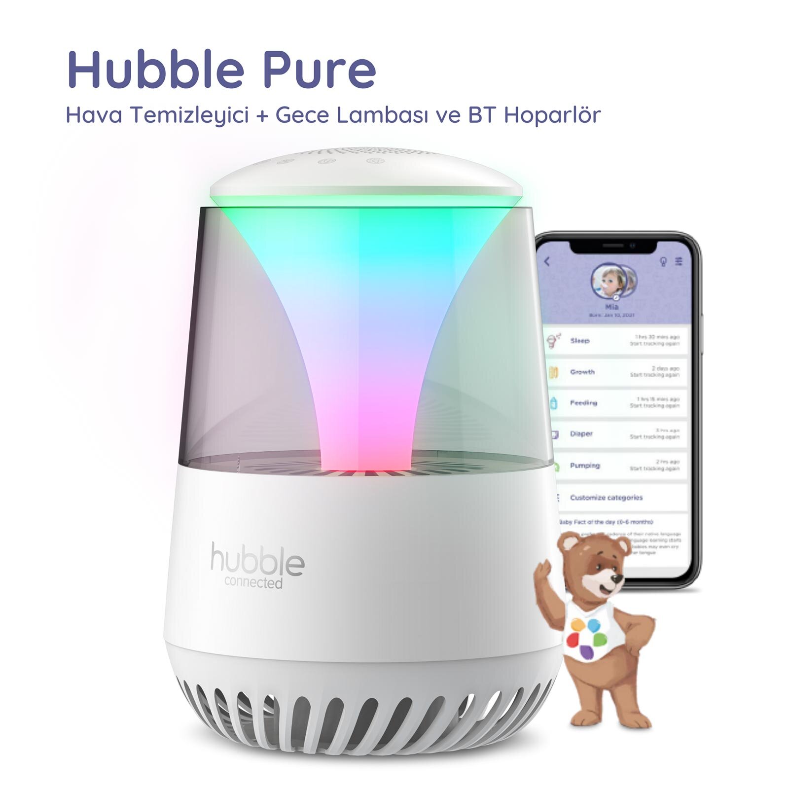 PURE Hava Temizleyici,Ninni Çalar, Bluetooth Speaker, Gece Lambası