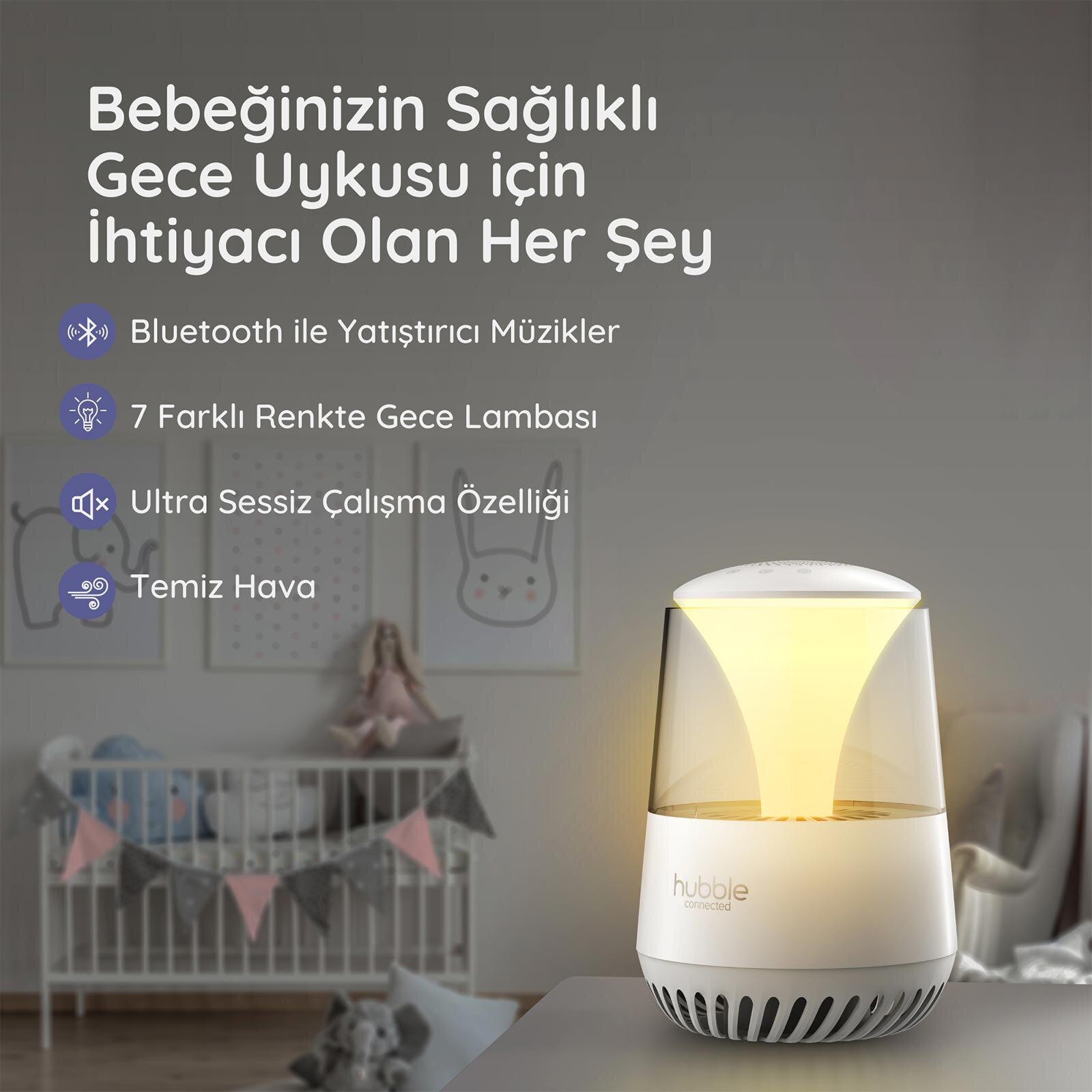 PURE Hava Temizleyici,Ninni Çalar, Bluetooth Speaker, Gece Lambası