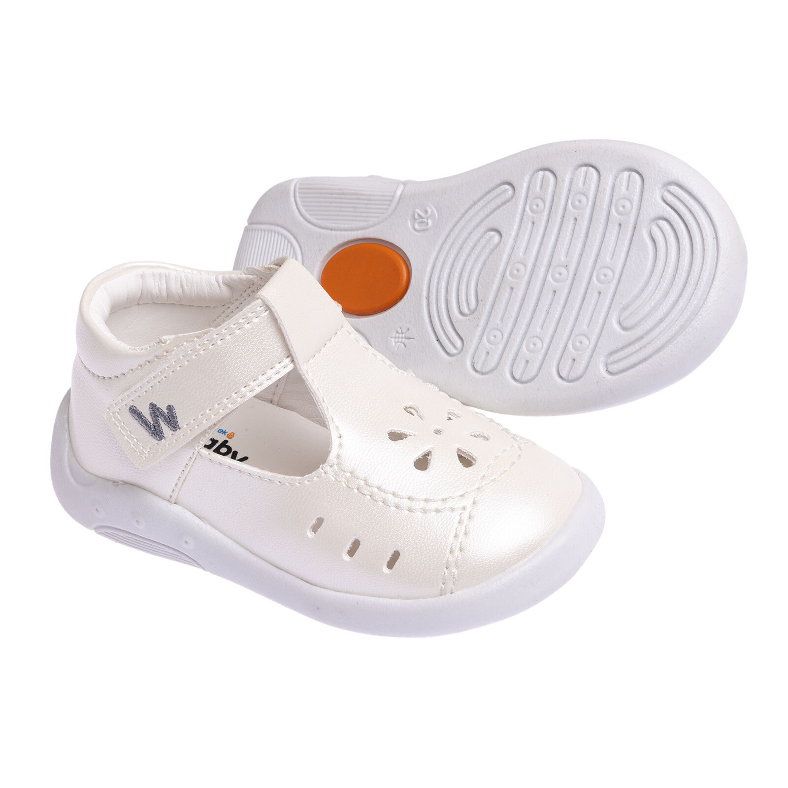 Sedefli Suni Deri Beyaz Sandalet Kız Bebek Sedefli Suni Deri Beyaz Sandalet Kız Bebek