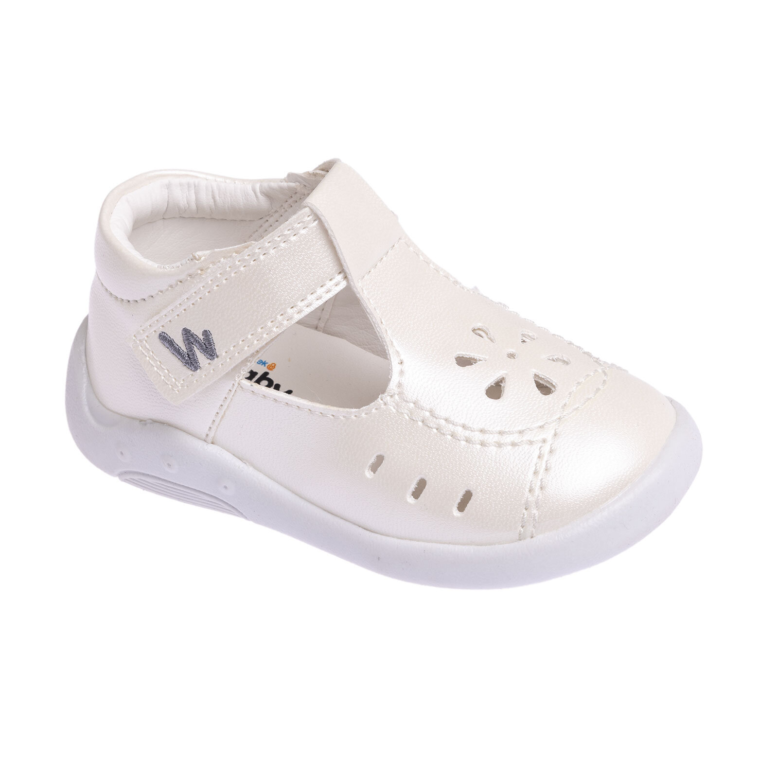 Sedefli Suni Deri Beyaz Sandalet Kız Bebek Sedefli Suni Deri Beyaz Sandalet Kız Bebek