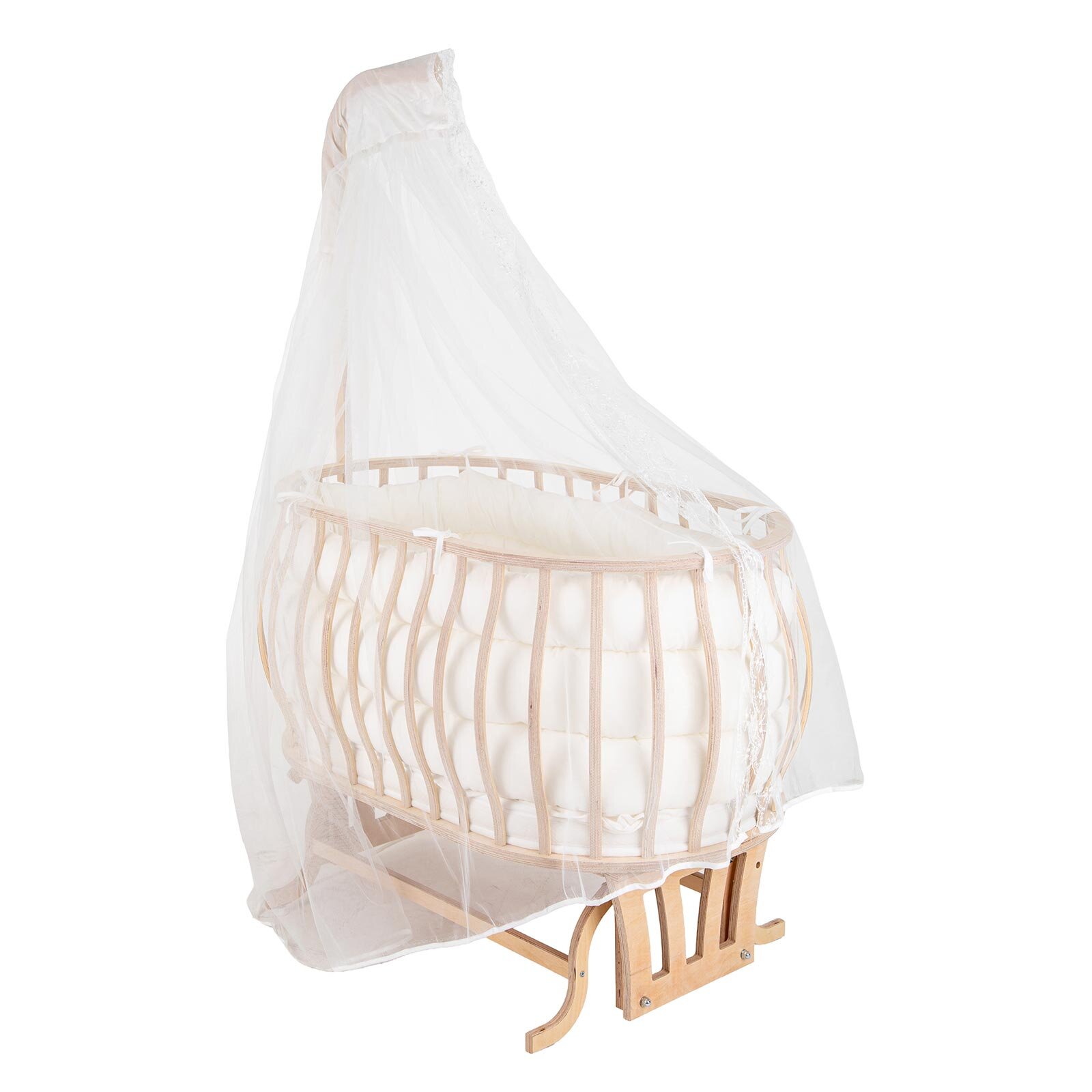 Sepet Beşik Doğal Ahşap Sallanabilir ve Terkerlekli