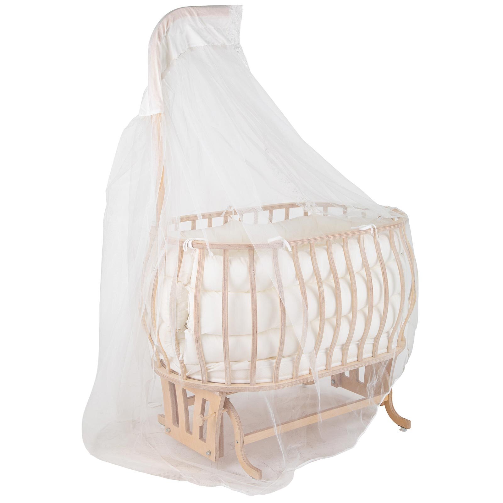 Sepet Beşik Doğal Ahşap Sallanabilir ve Terkerlekli