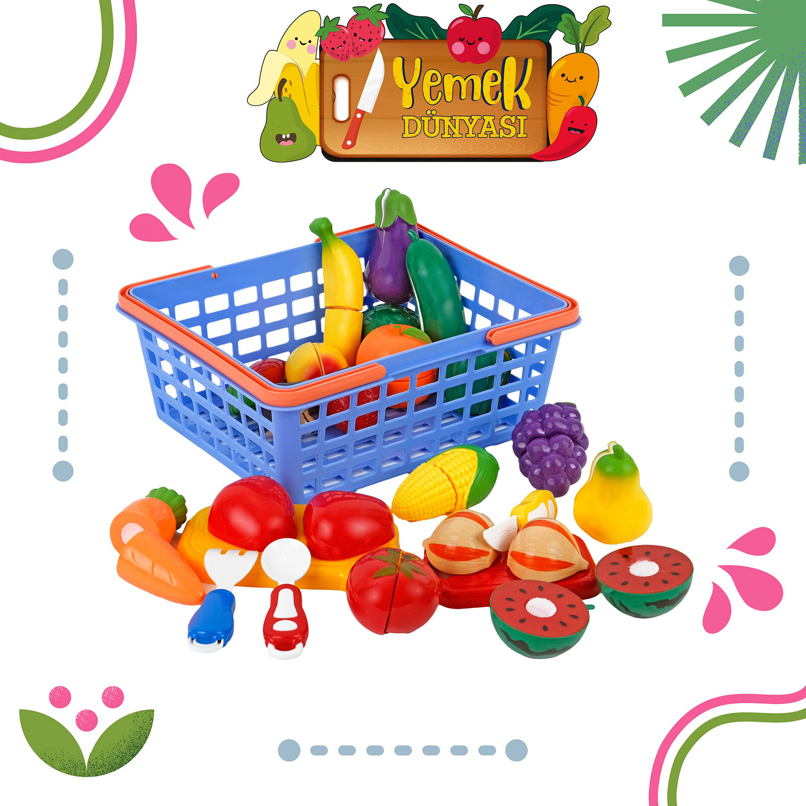 Sepetli Kesilebilen Meyve ve Sebze Seti 42 Parça