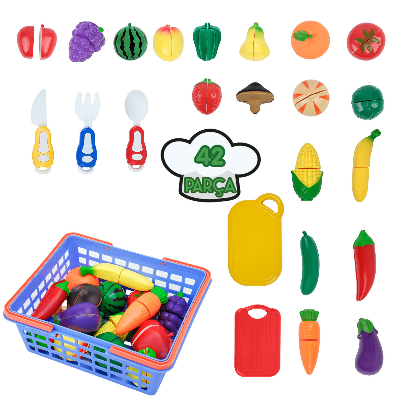 Sepetli Kesilebilen Meyve ve Sebze Seti 42 Parça